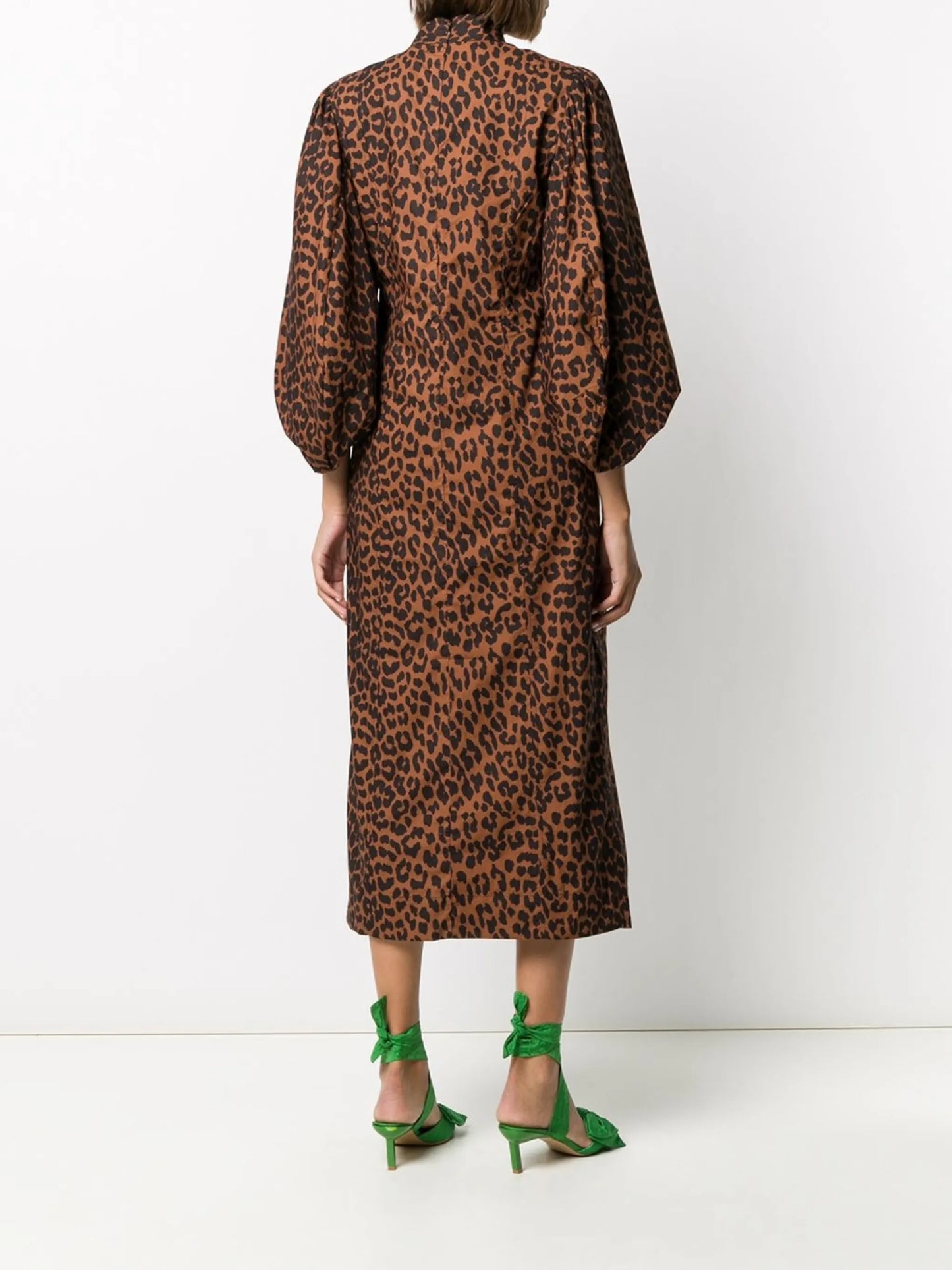 pouf-sleeve leopard-print dress