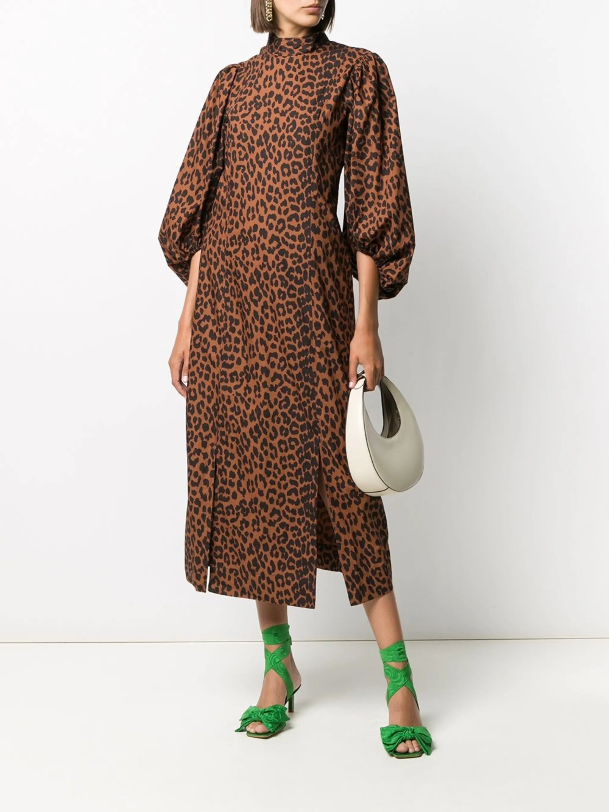 pouf-sleeve leopard-print dress