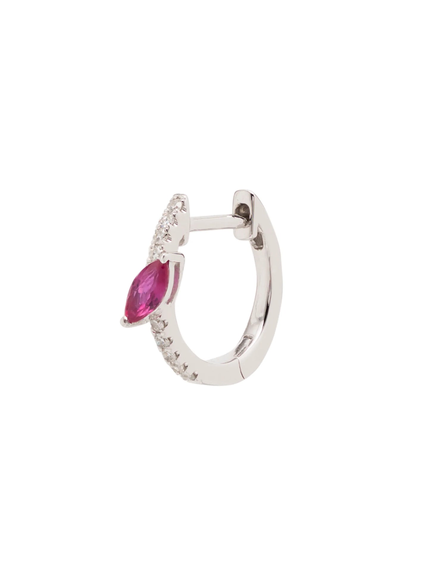 14kt white gold diamond and pink sapphire marquise hoop earring