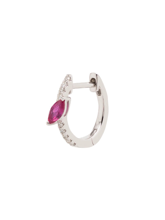 14kt white gold diamond and pink sapphire marquise hoop earring