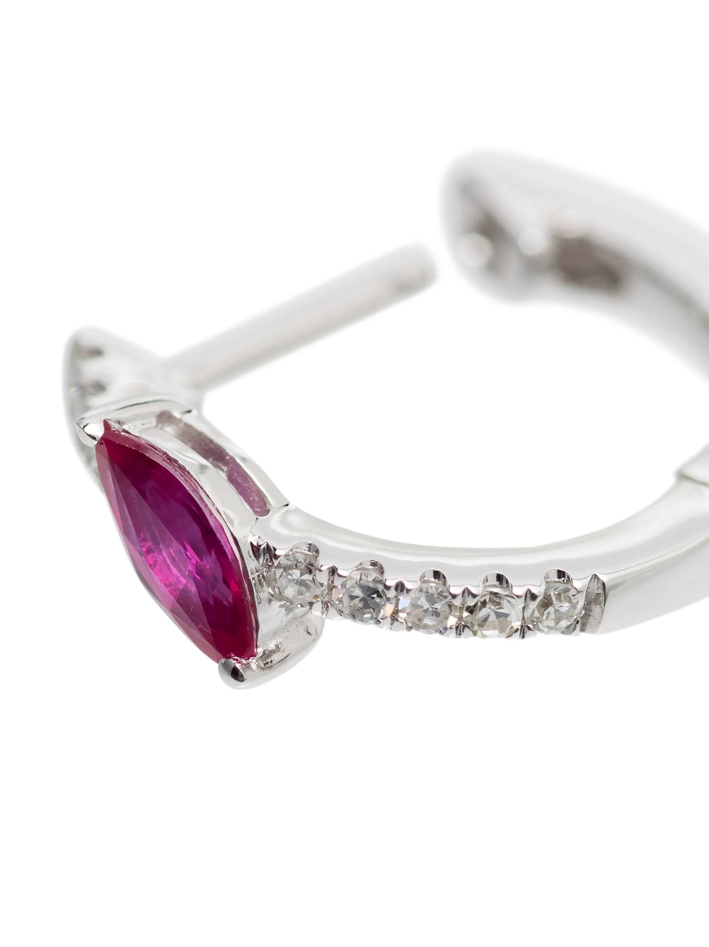 14kt white gold diamond and pink sapphire marquise hoop earring