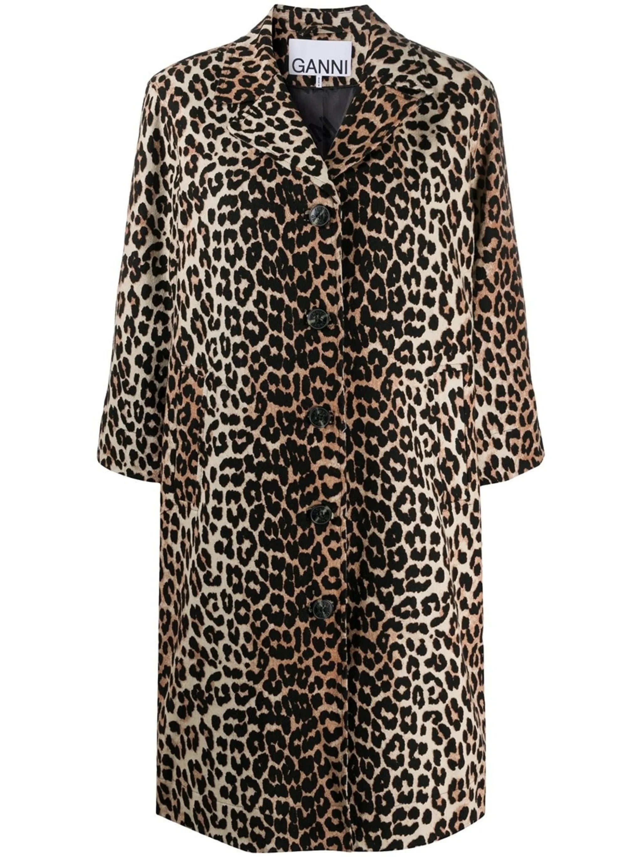 leopard-print linen-blend coat
