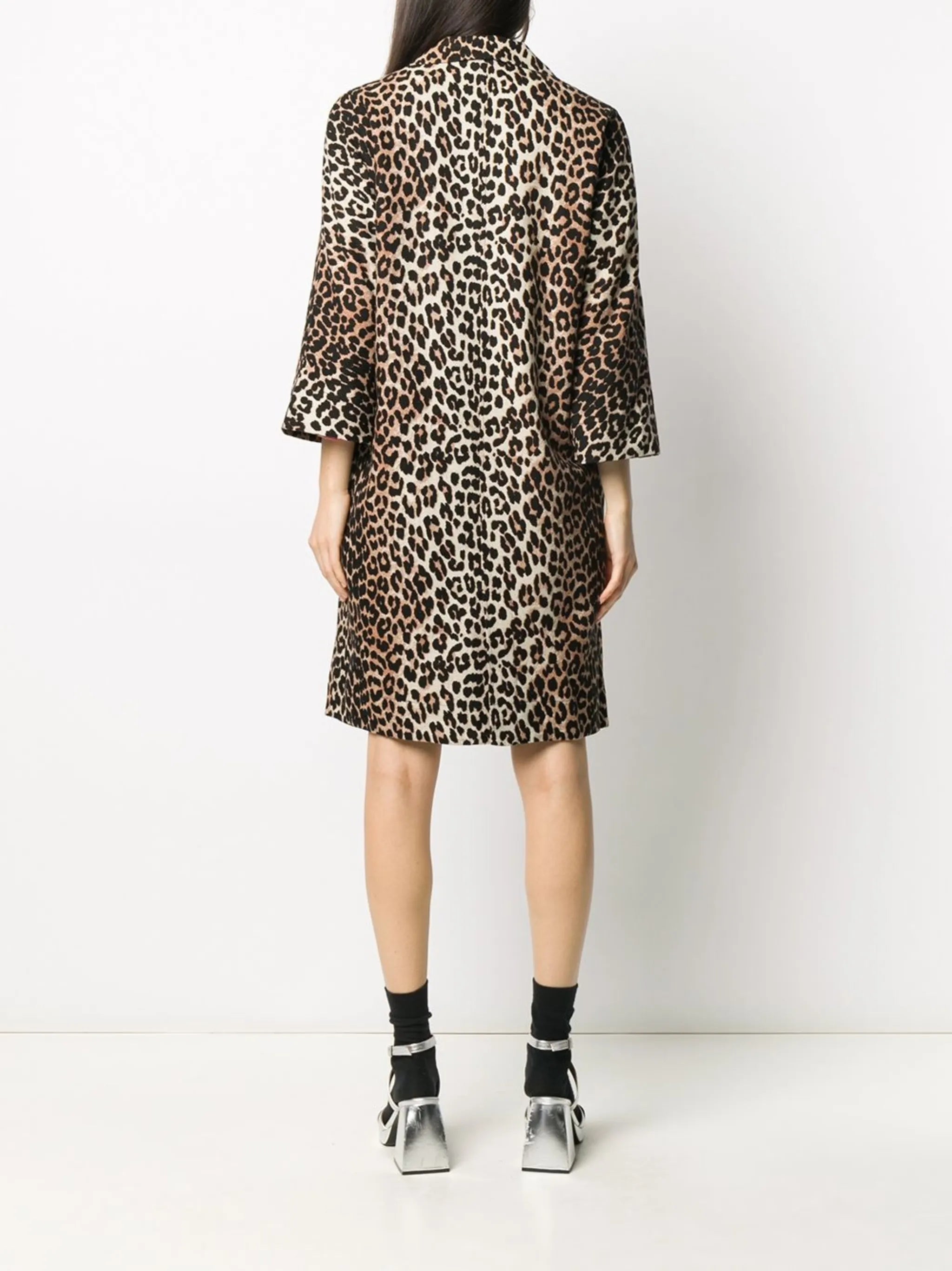 leopard-print linen-blend coat