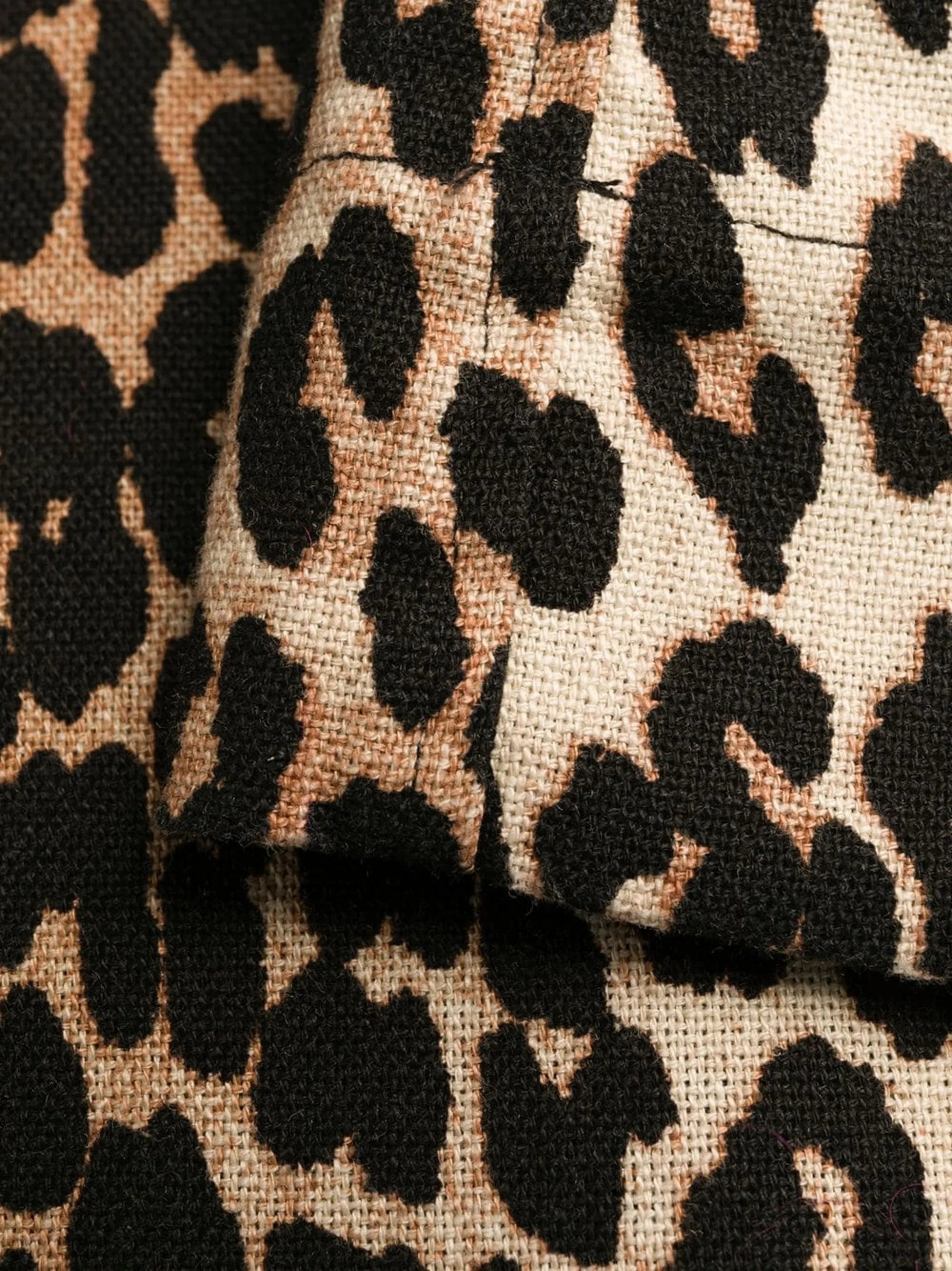 leopard-print linen-blend coat