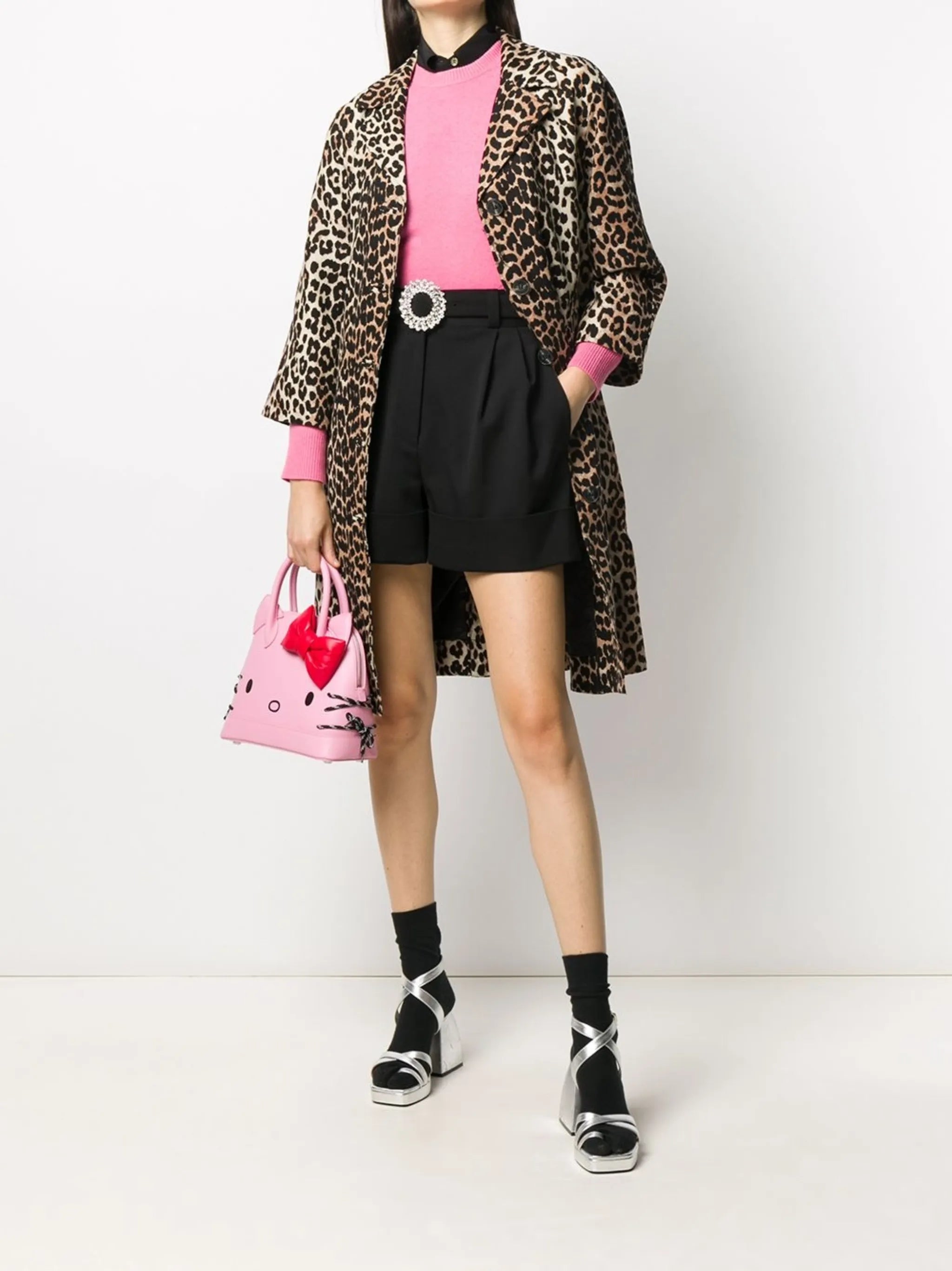 leopard-print linen-blend coat