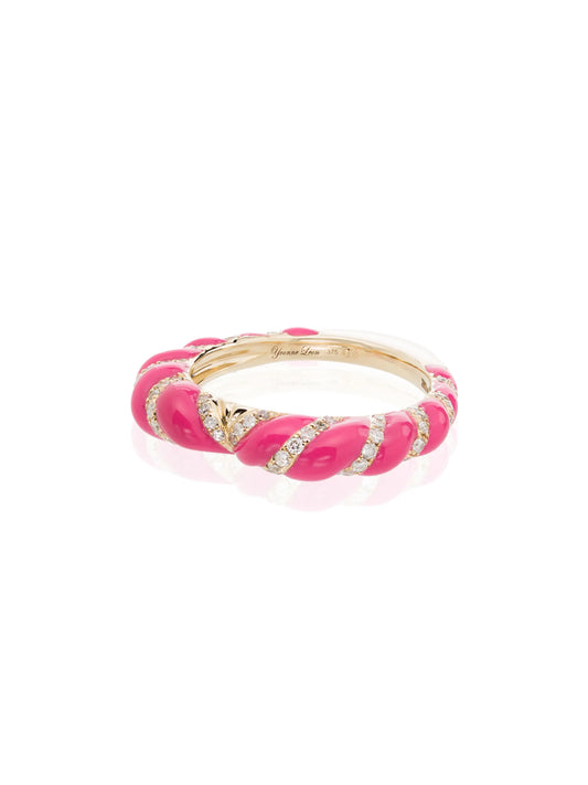 9kt yellow gold, diamond and enamel ring