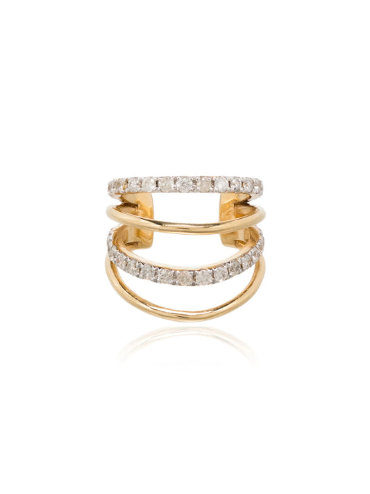 18kt yellow gold four layer diamond ear cuff