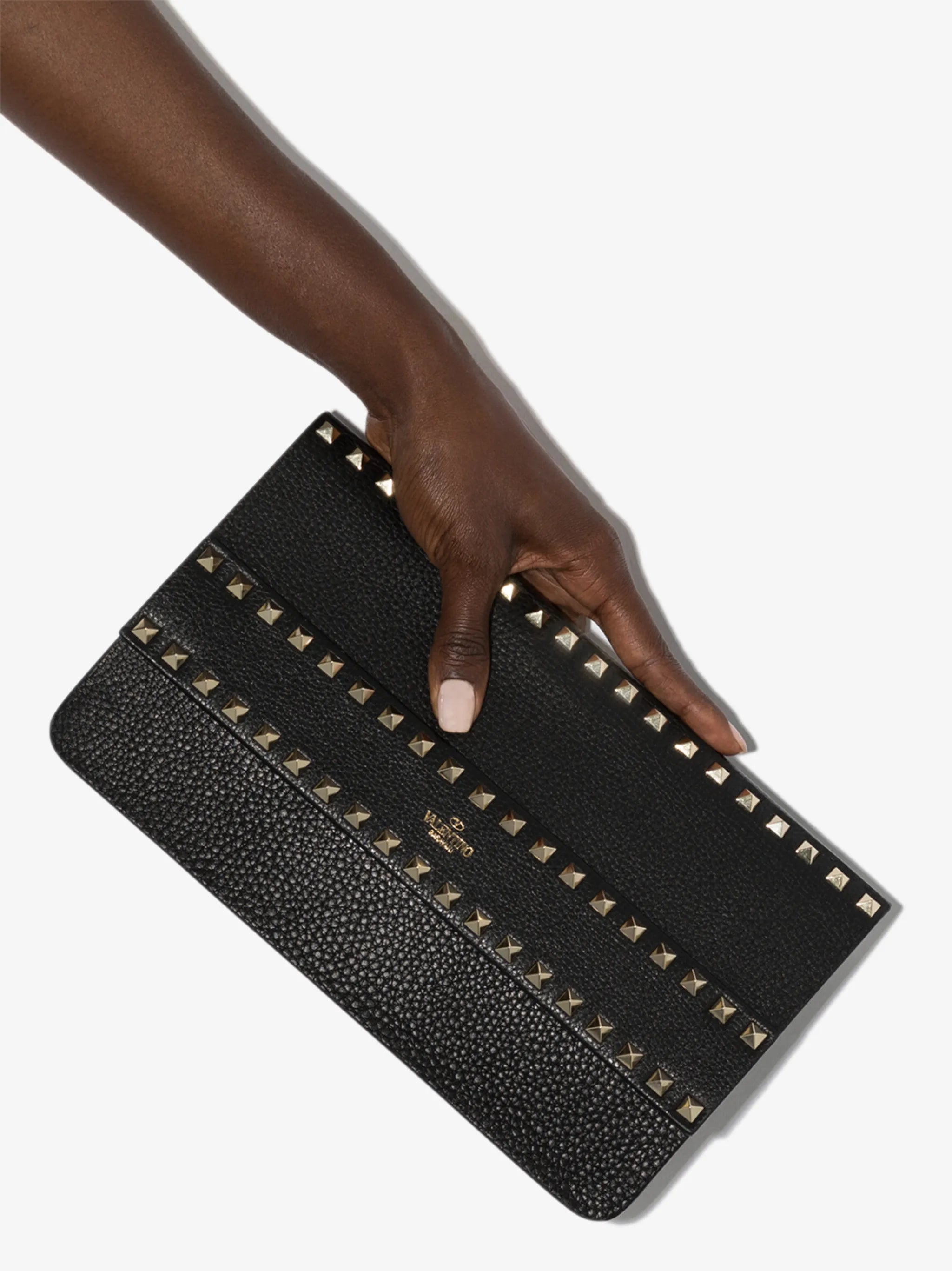 Rockstud grained leather envelope clutch
