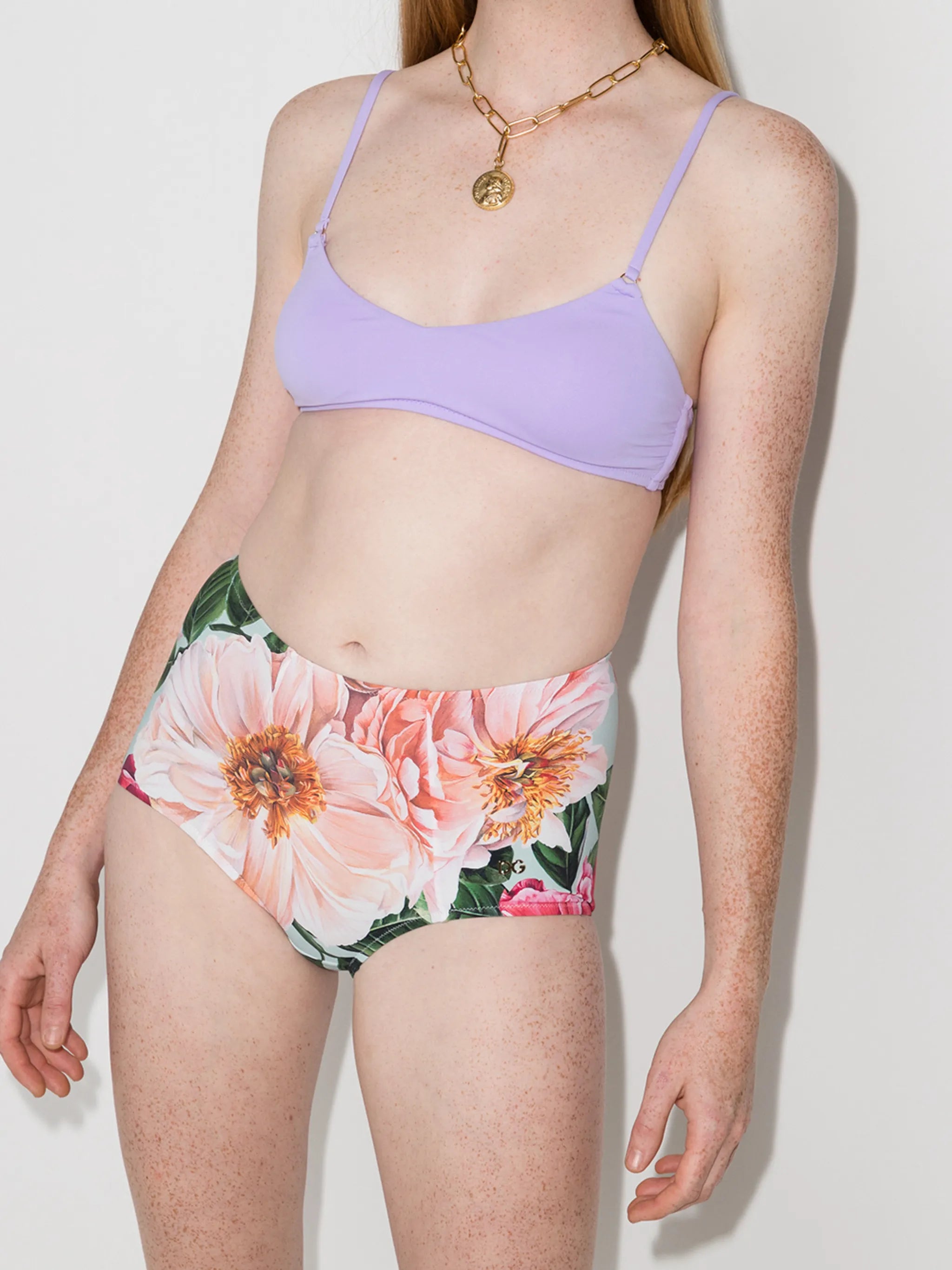floral print high-waisted bikini bottoms