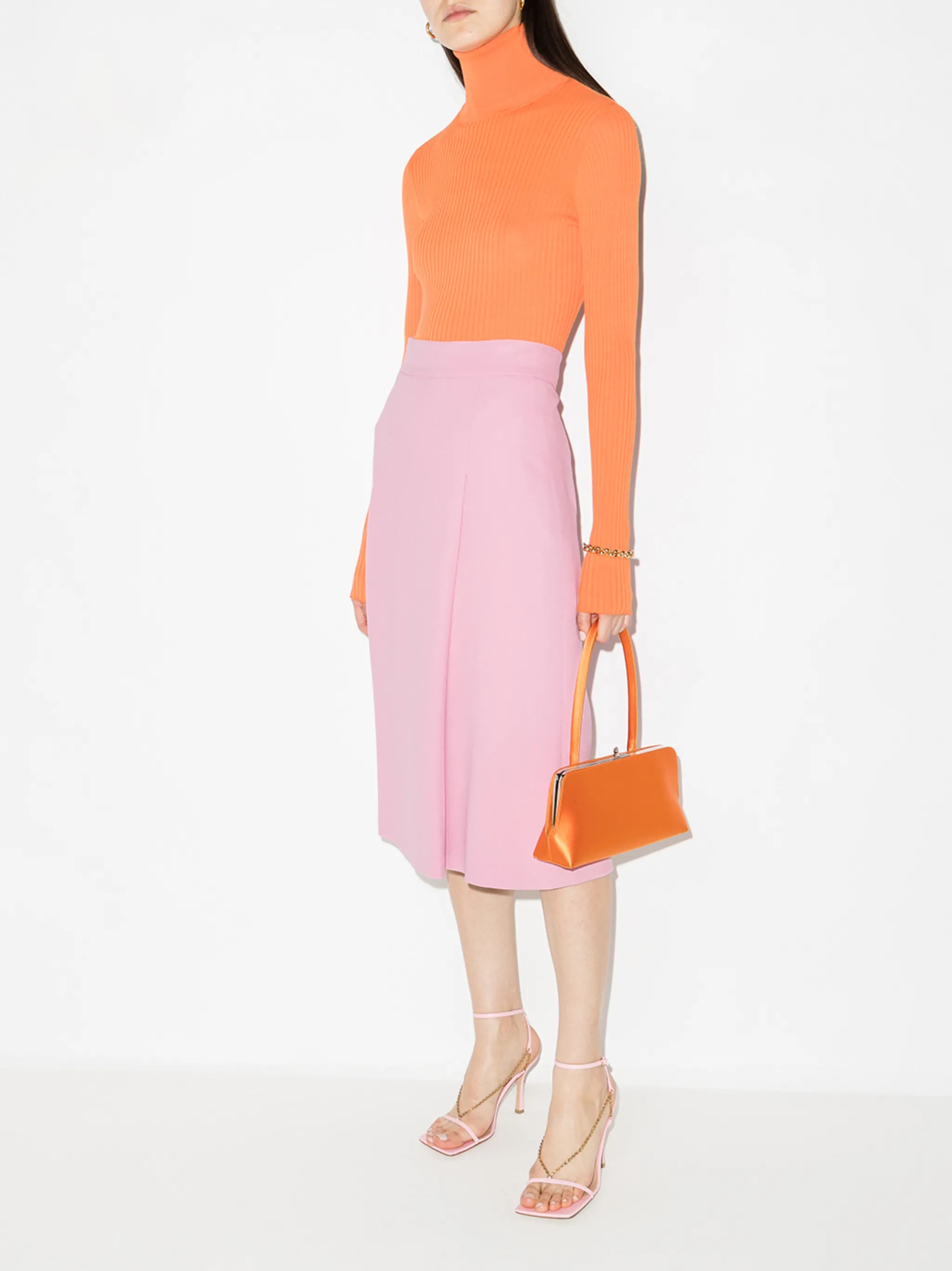pleated front high-waisted skirt