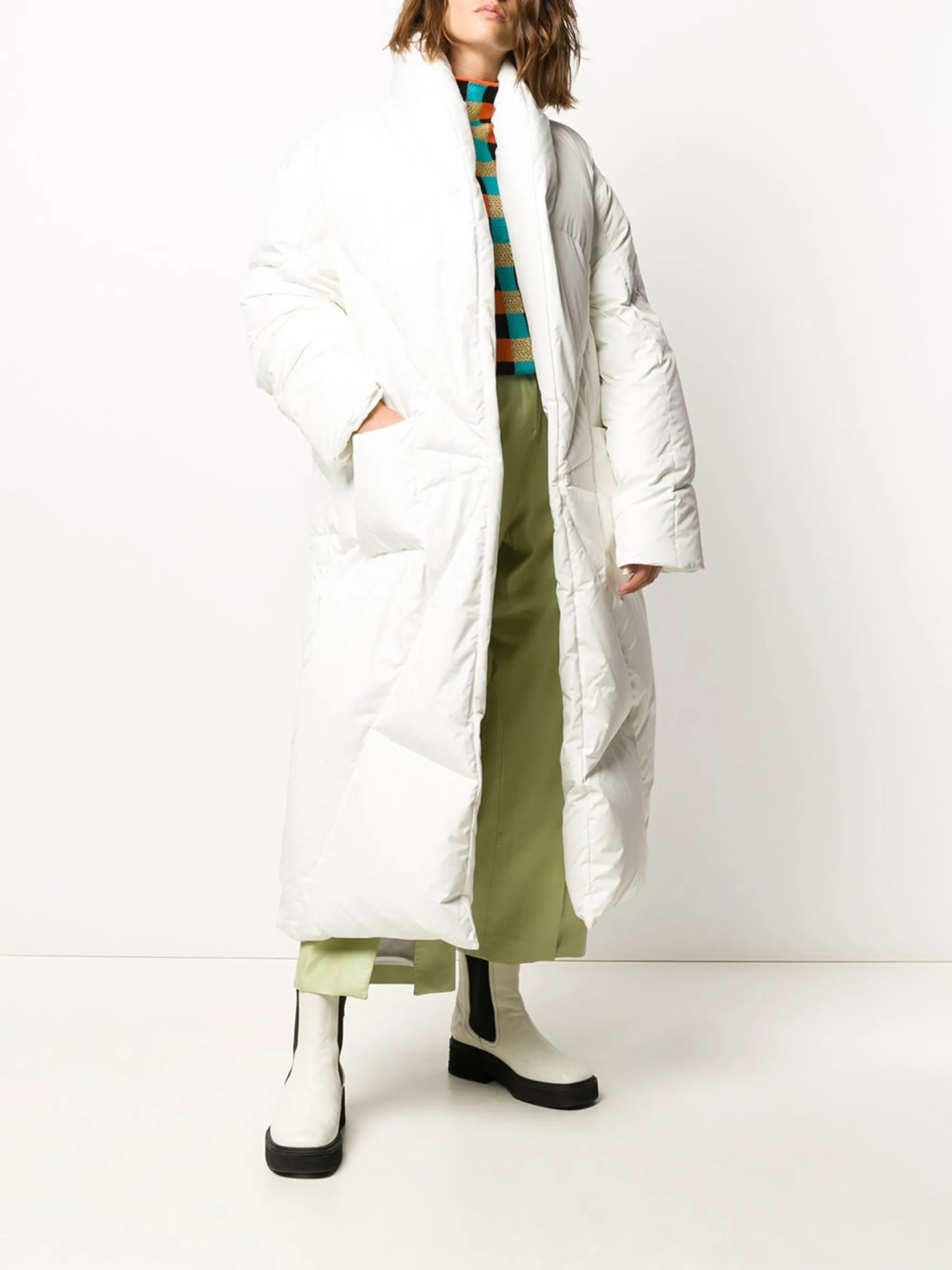 contrast-belt puffer jacket
