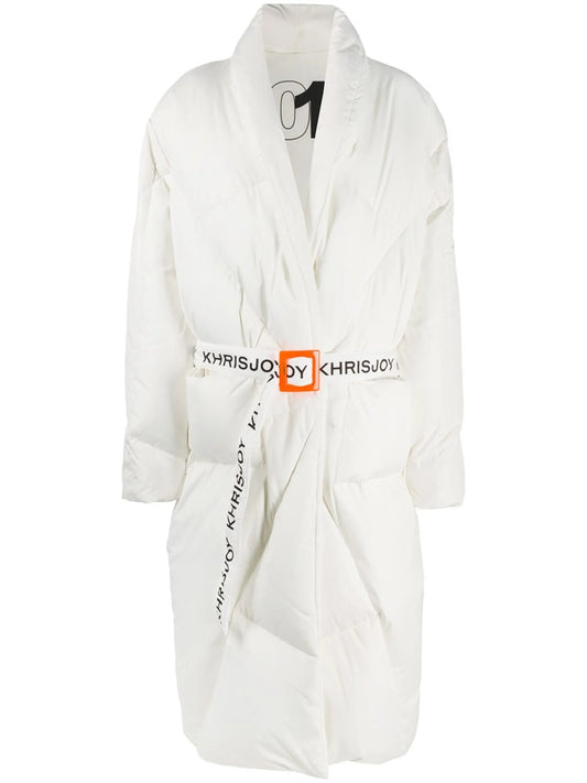 contrast-belt puffer jacket