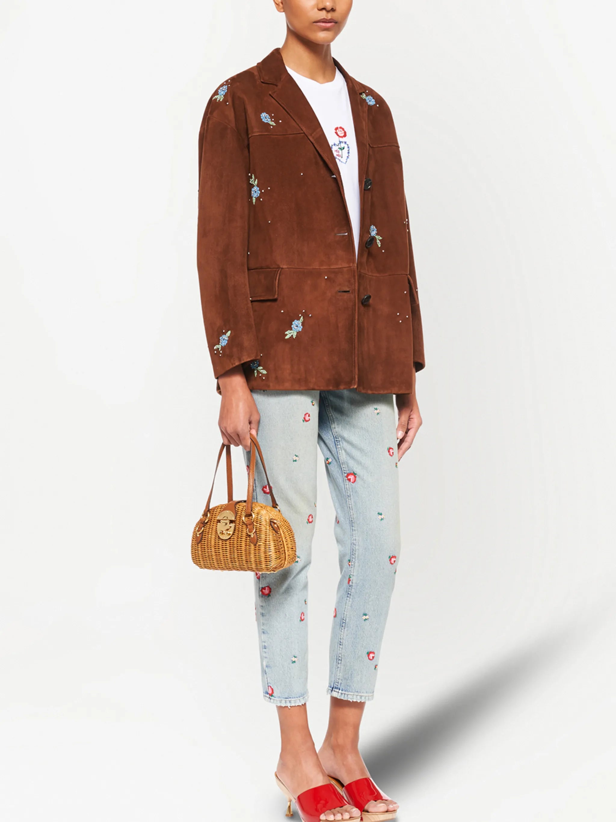 embroidered floral tapered jeans