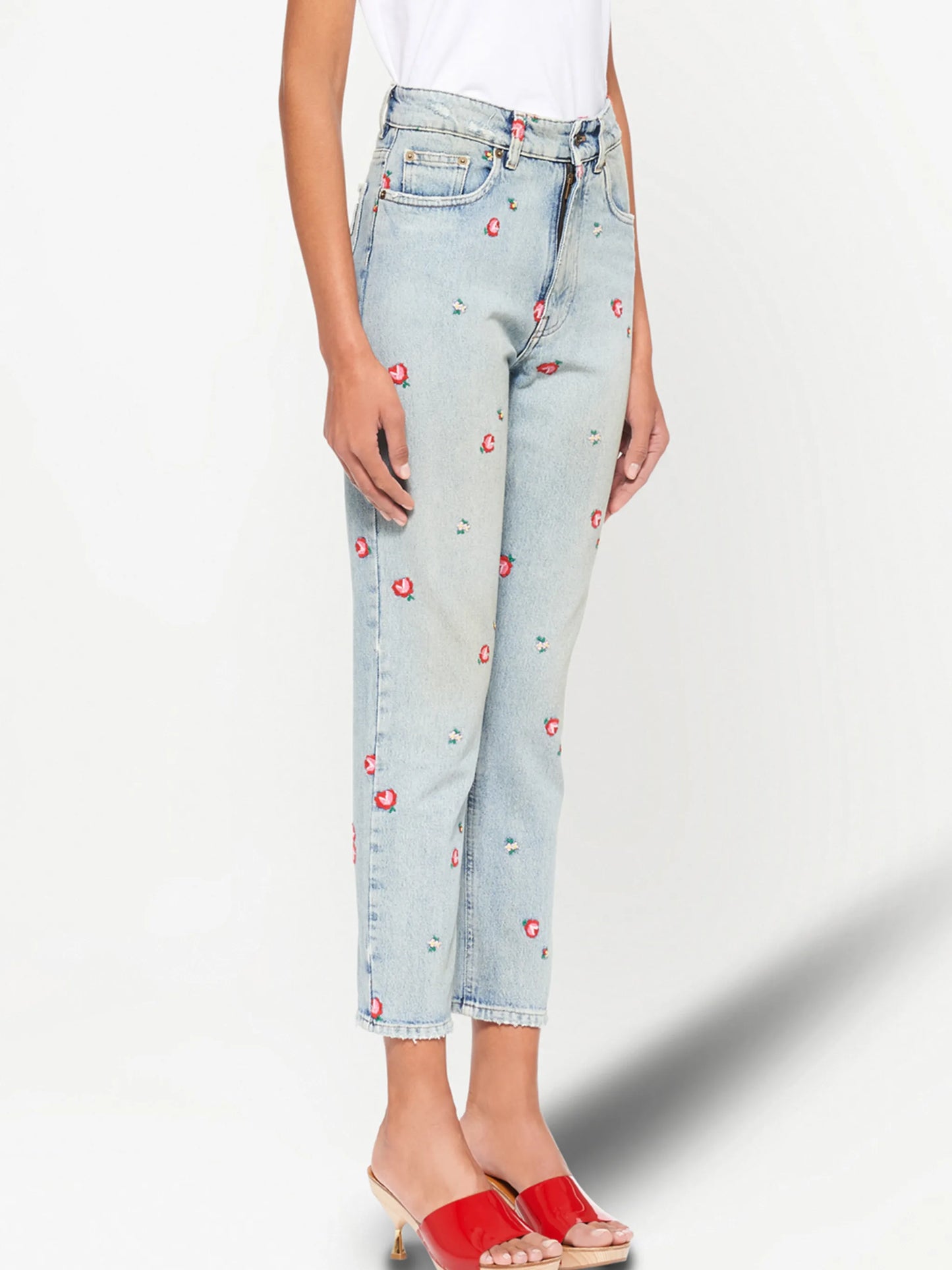 embroidered floral tapered jeans