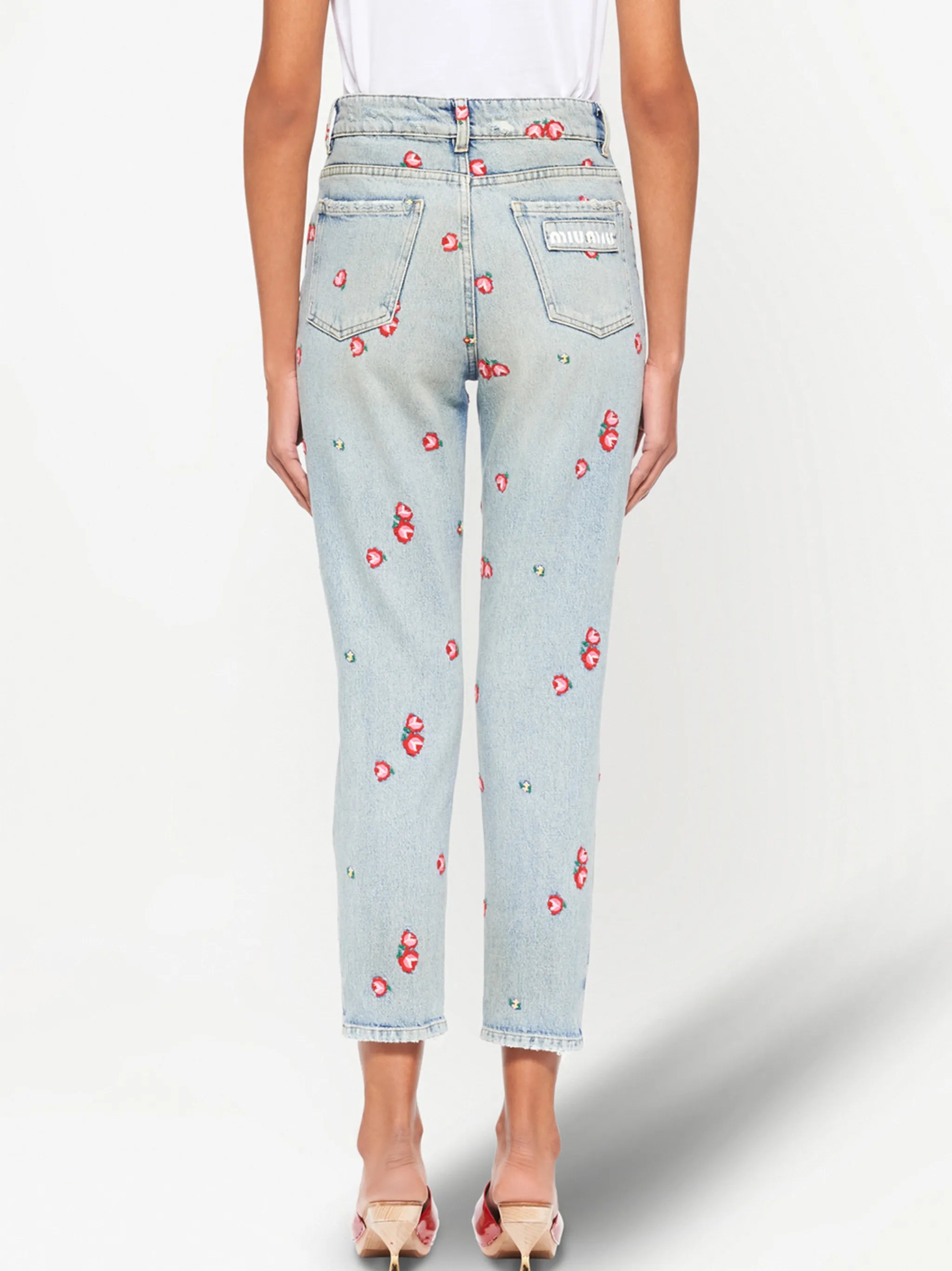 embroidered floral tapered jeans
