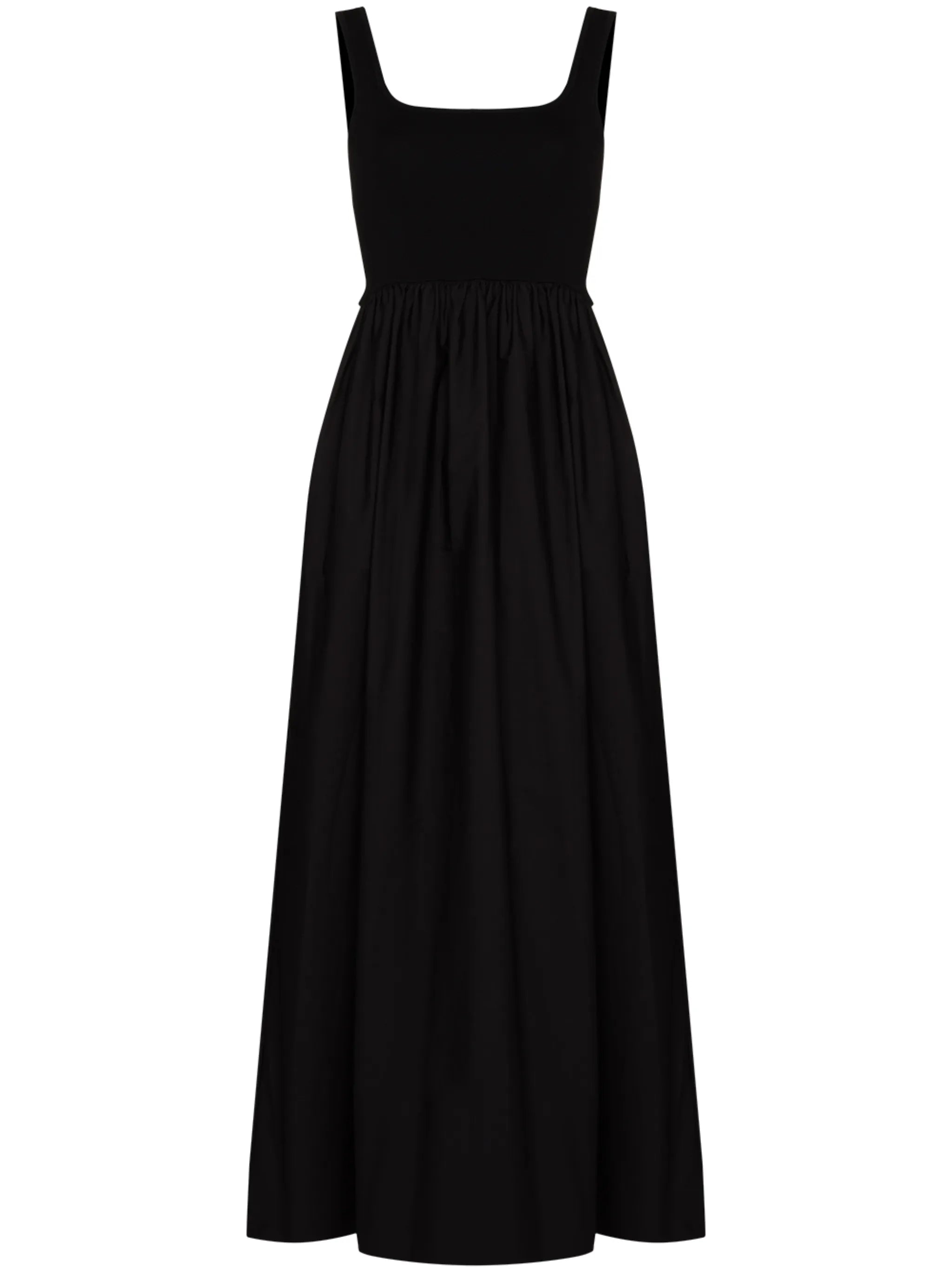 gathered-waist sleeveless maxi dress