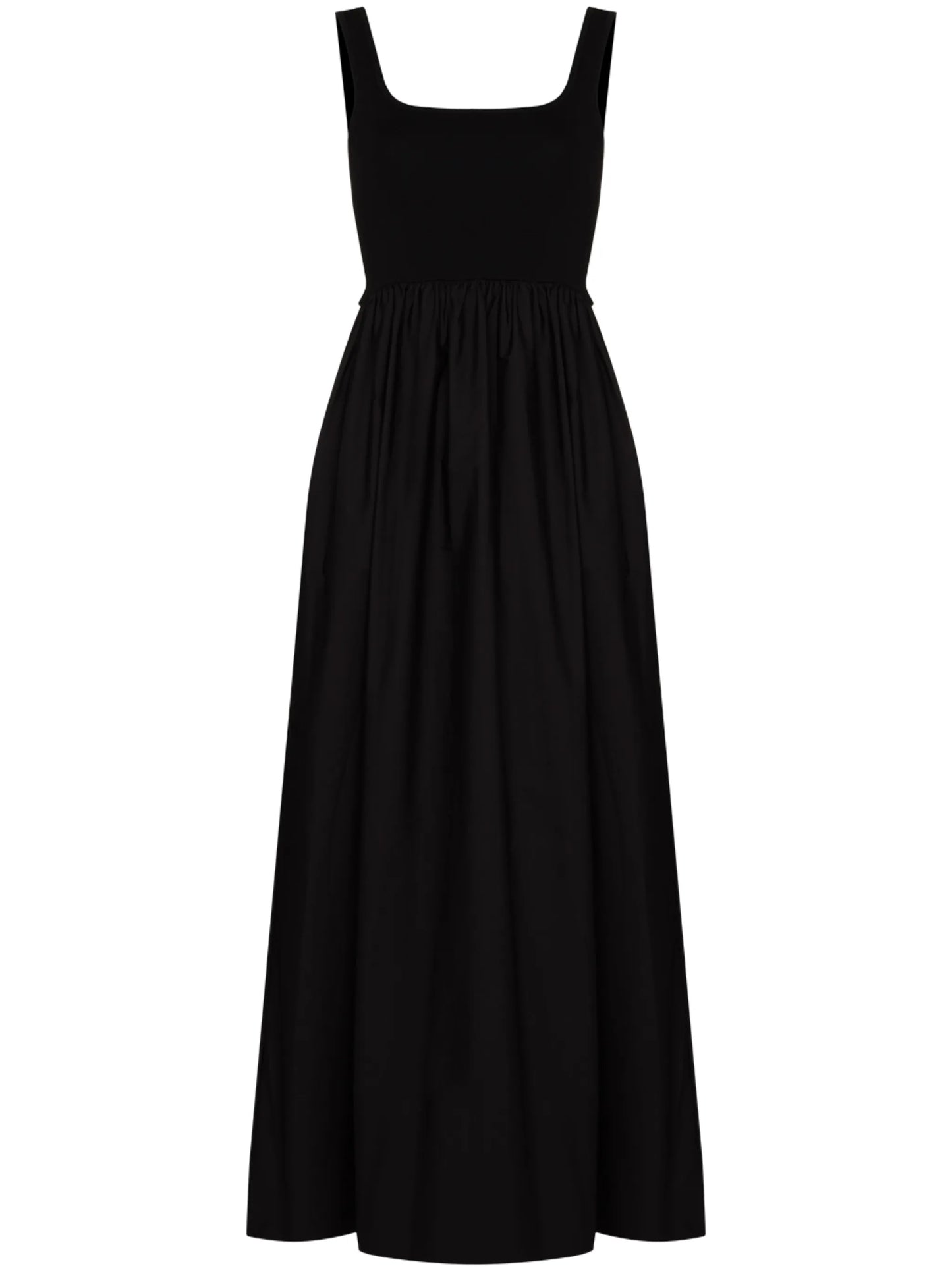 gathered-waist sleeveless maxi dress