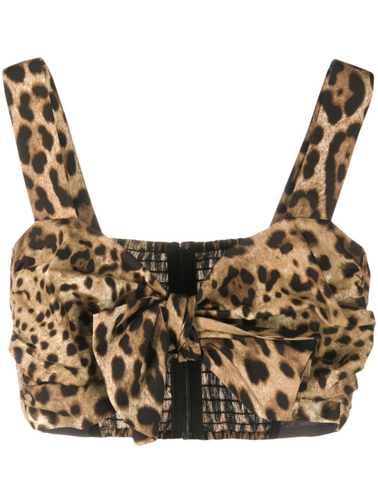 leopard-print poplin crop top