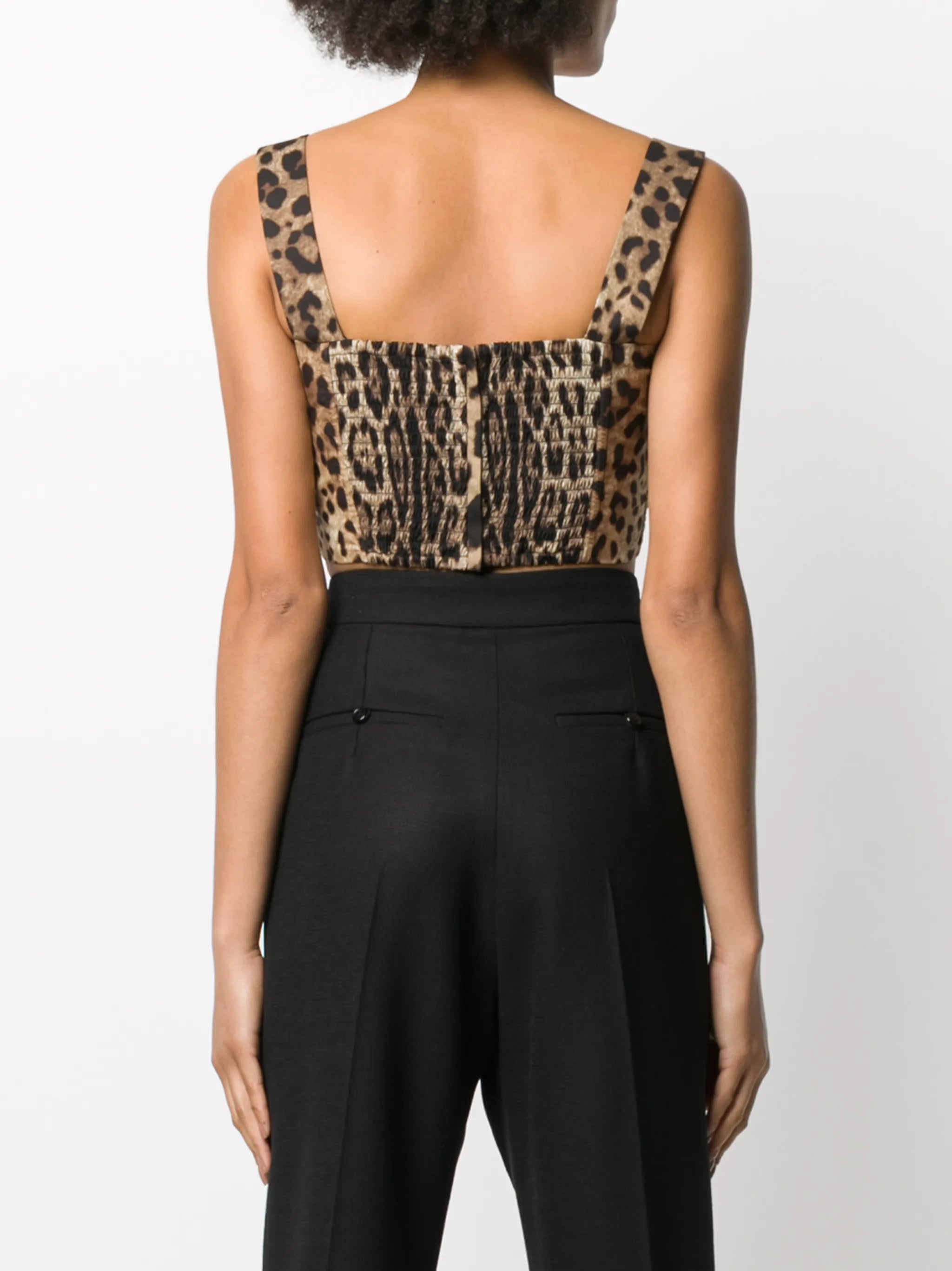 leopard-print poplin crop top