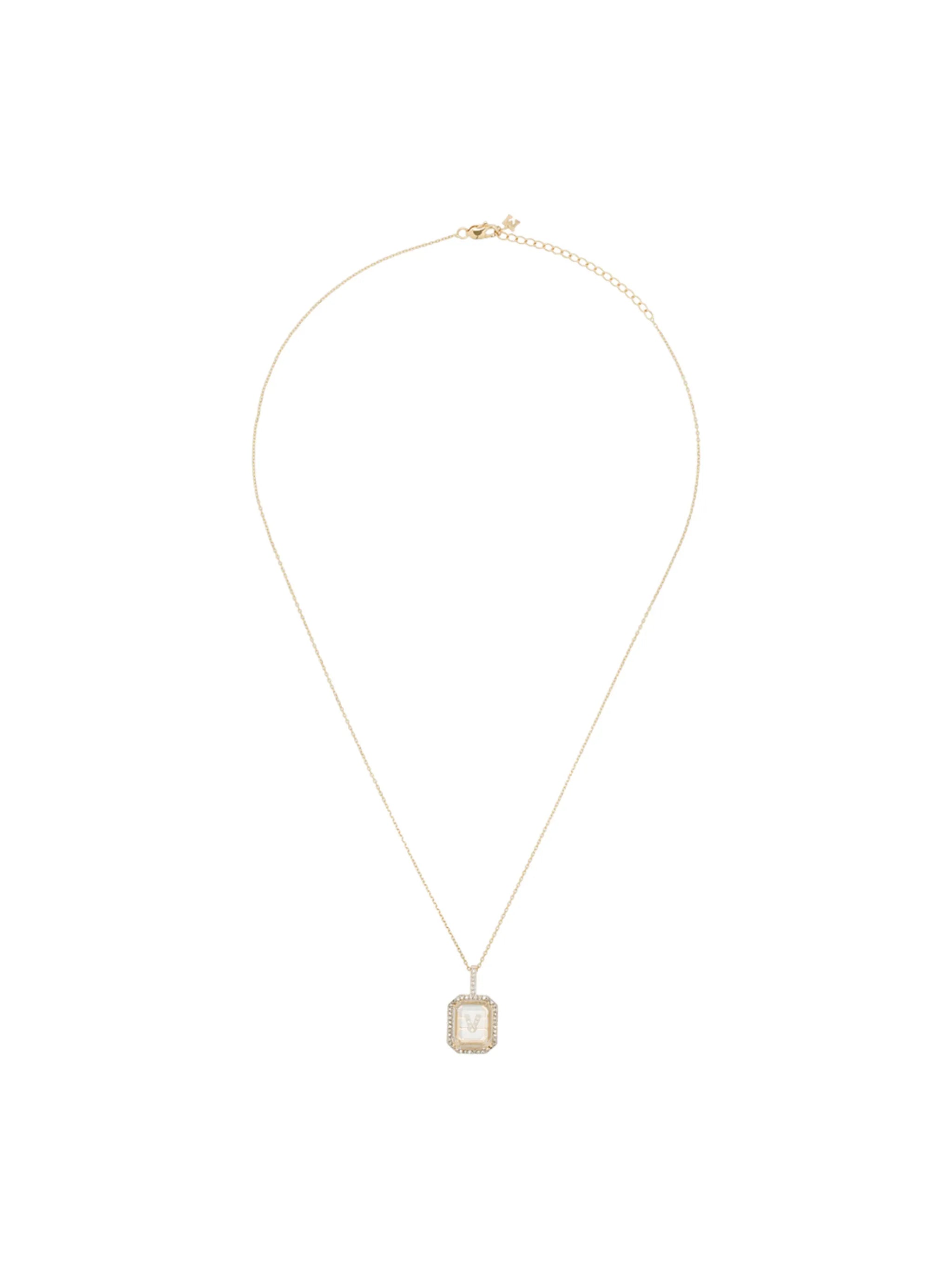 14K yellow gold V-initial diamond necklace
