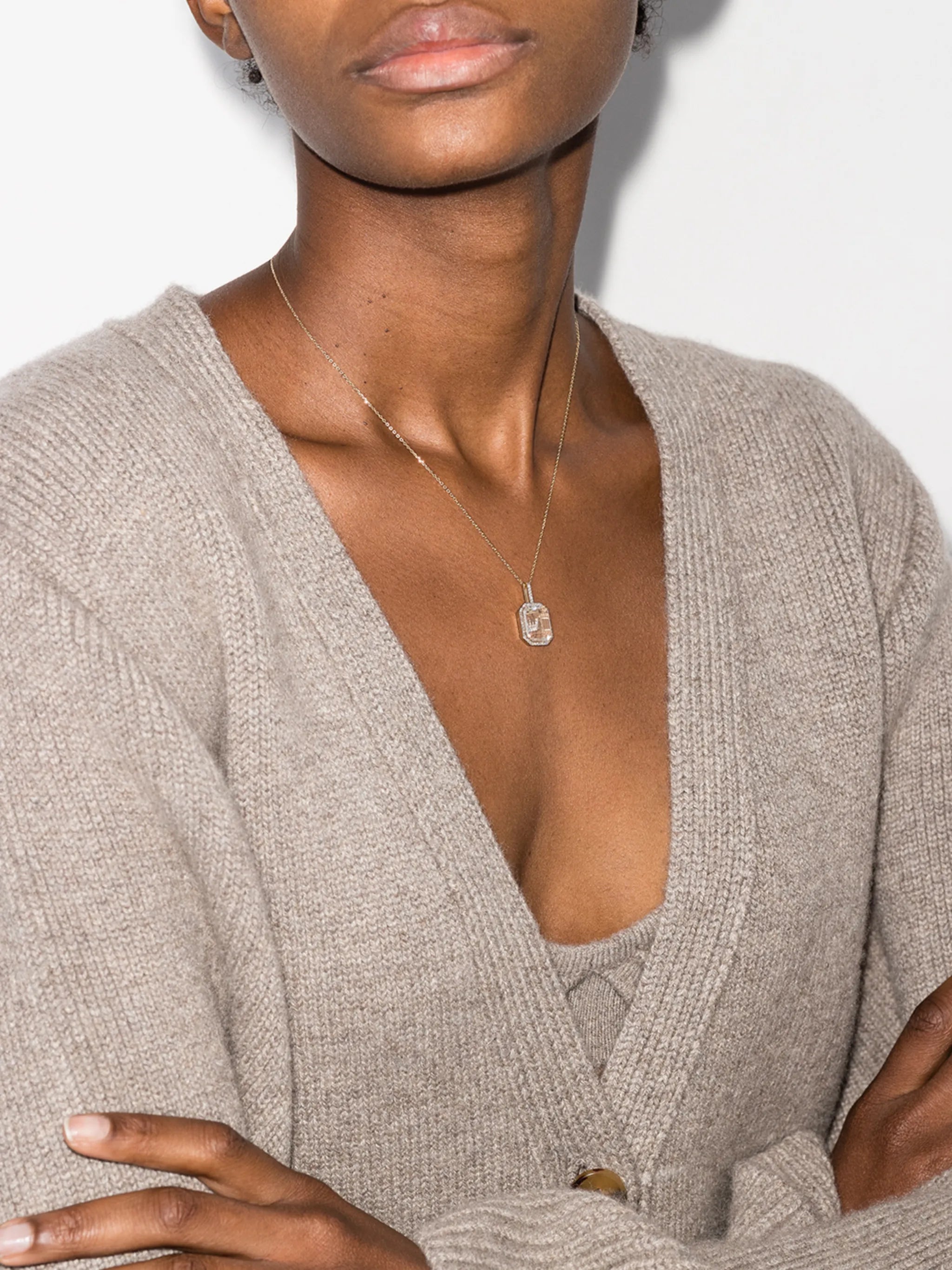 14K yellow gold V-initial diamond necklace