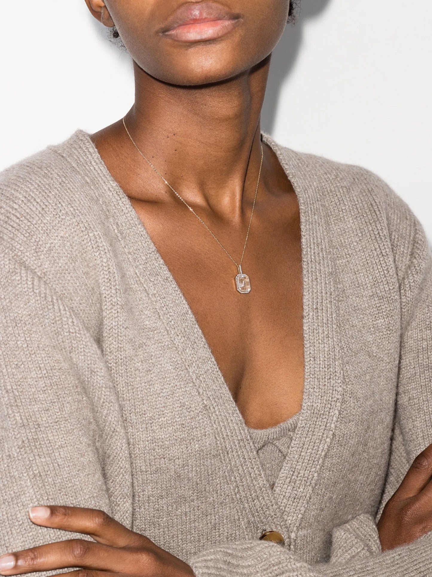 14K yellow gold V-initial diamond necklace