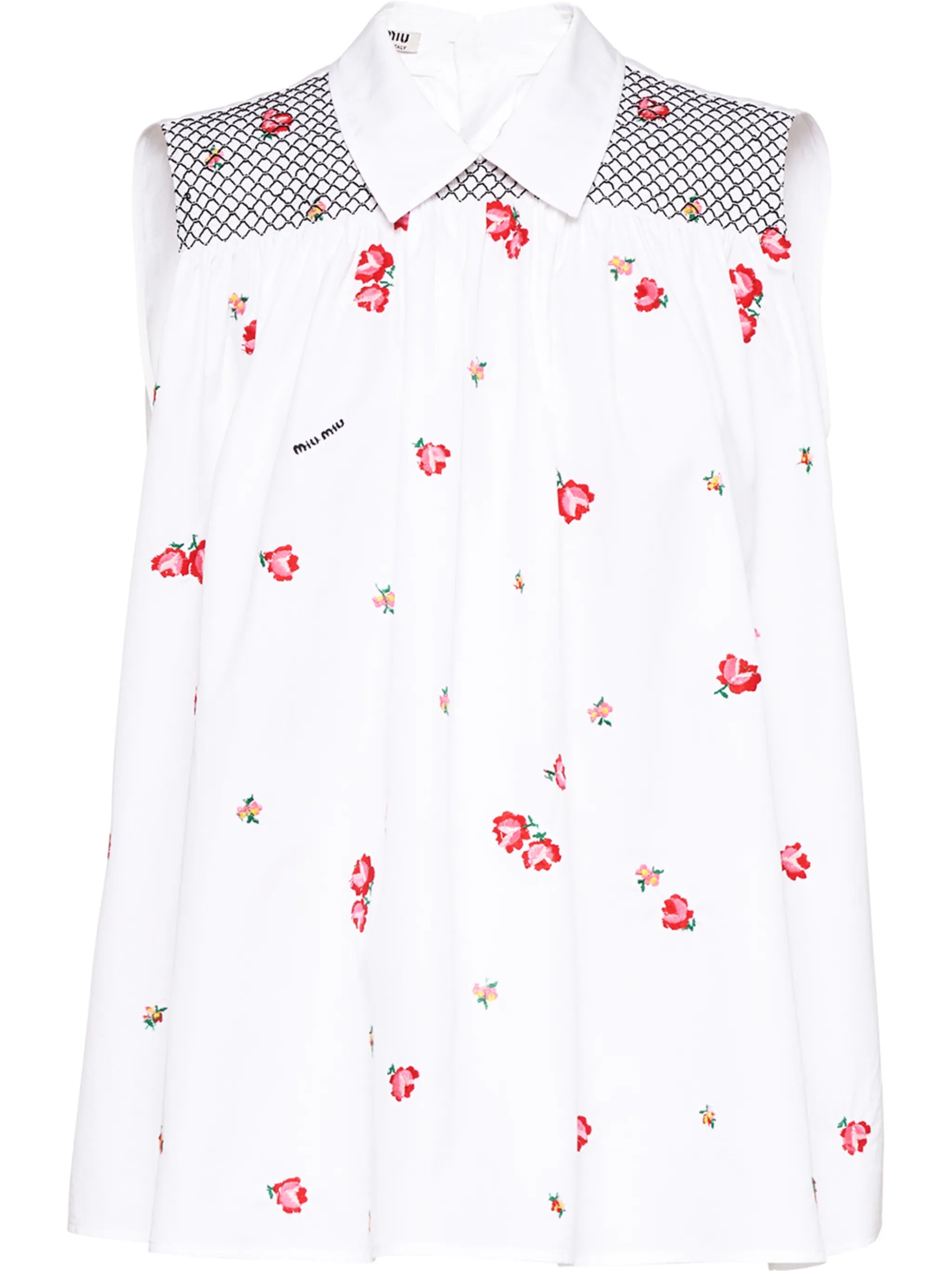 floral-embroidered sleeveless blouse