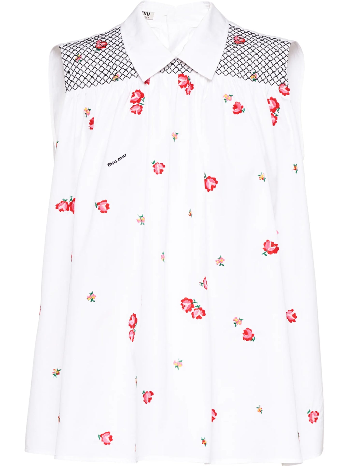 floral-embroidered sleeveless blouse