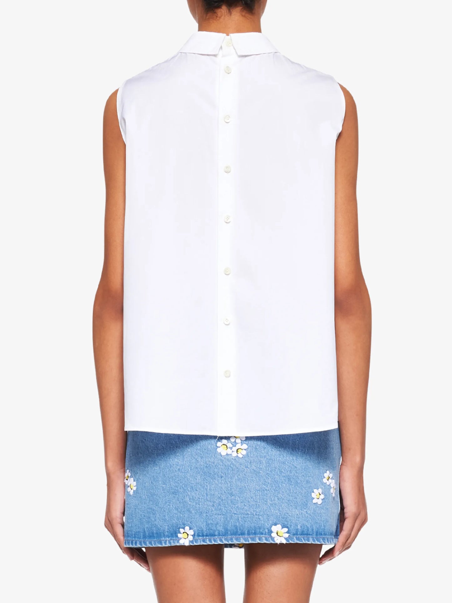floral-embroidered sleeveless blouse