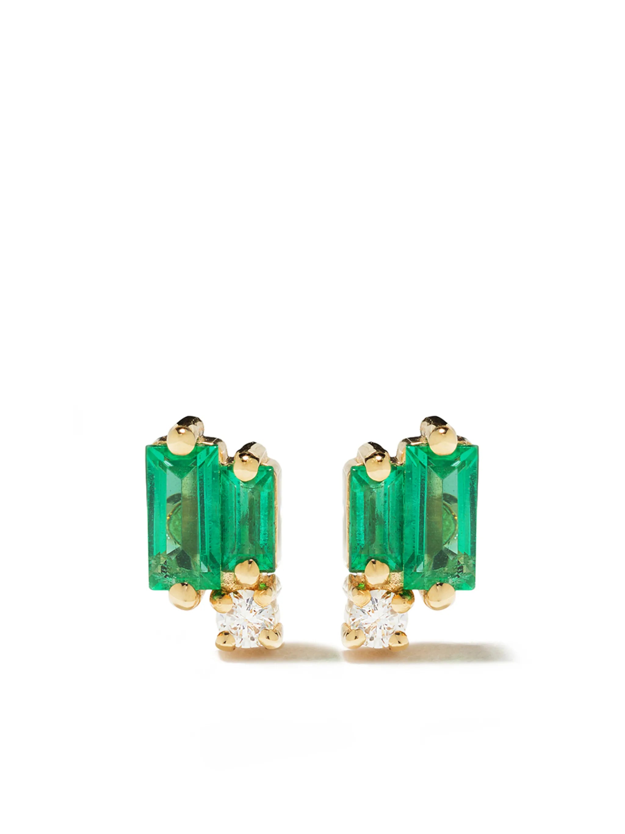18kt yellow gold Fireworks emerald and diamond studs