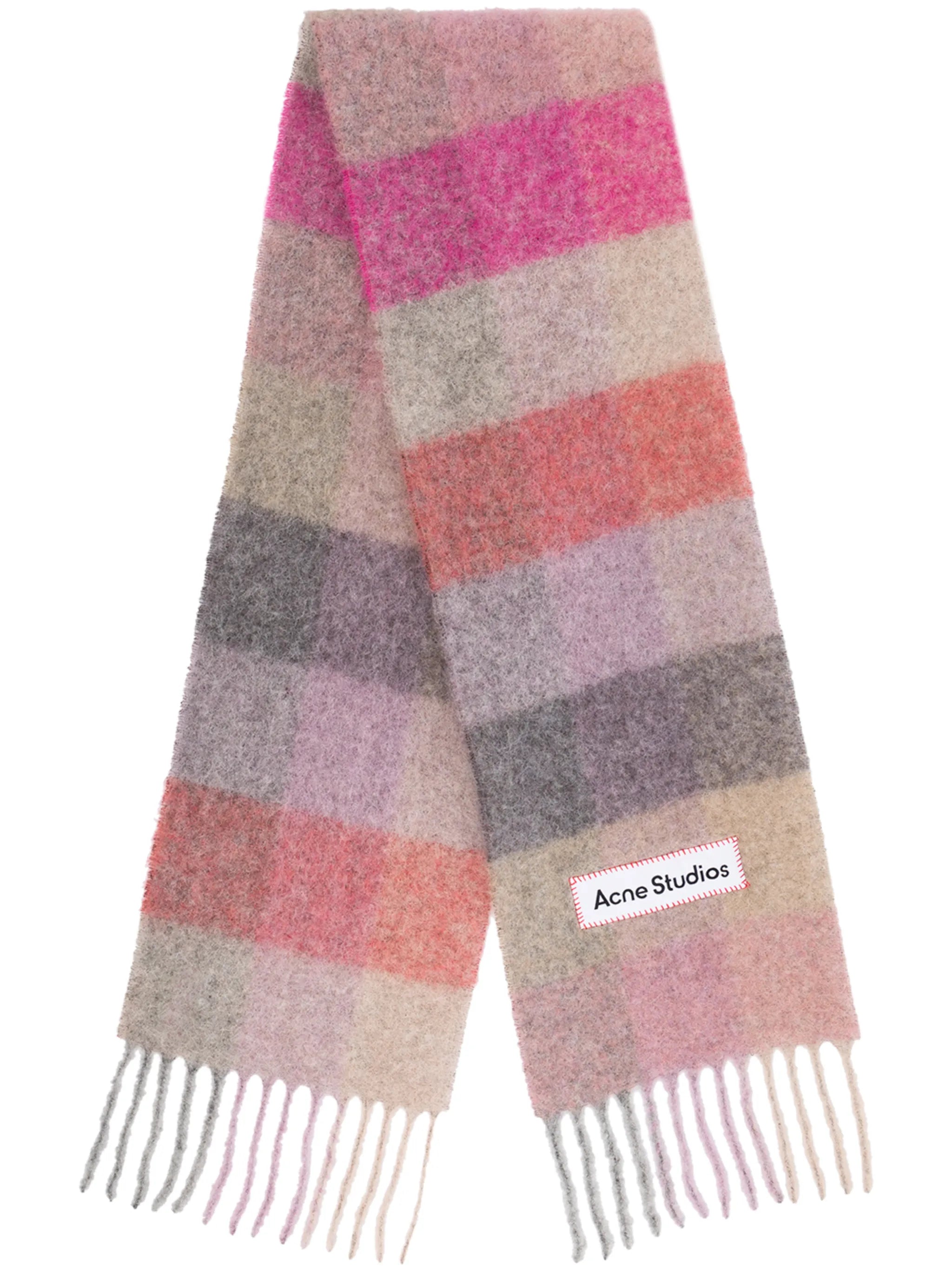 checked mohair-blend scarf