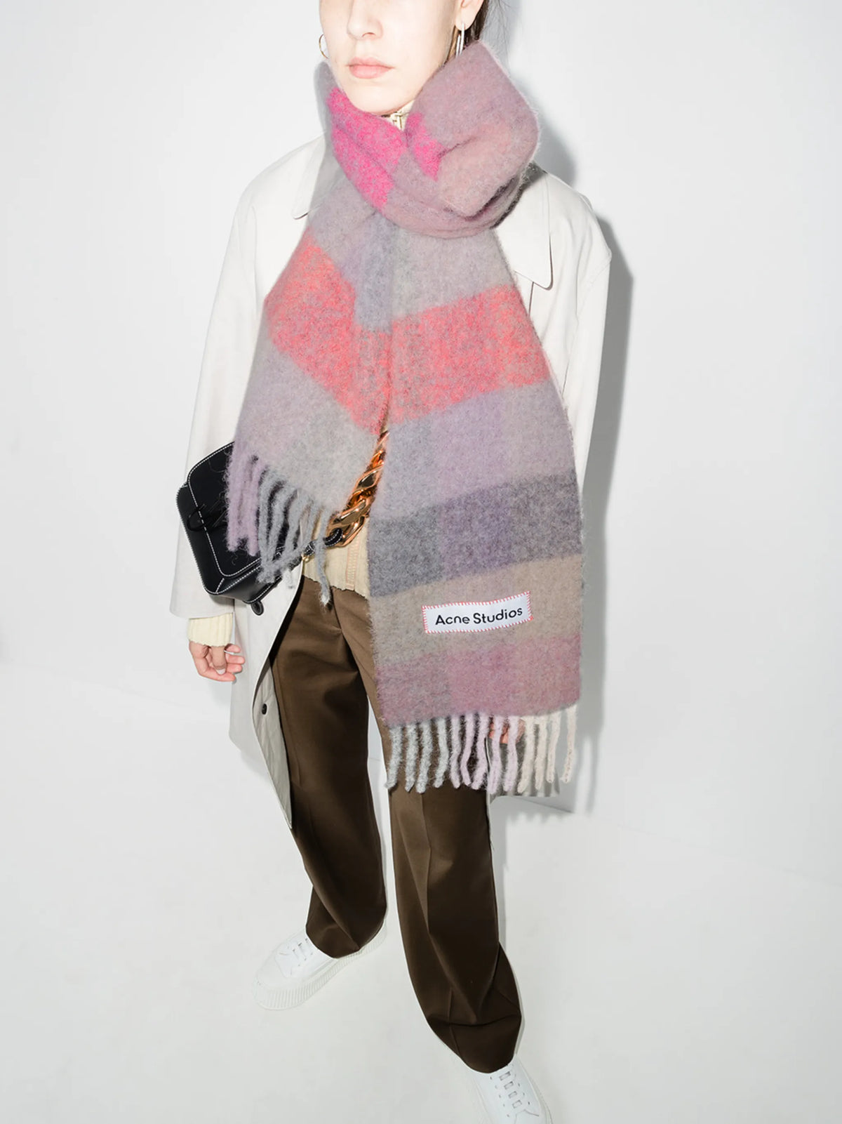 checked mohair-blend scarf