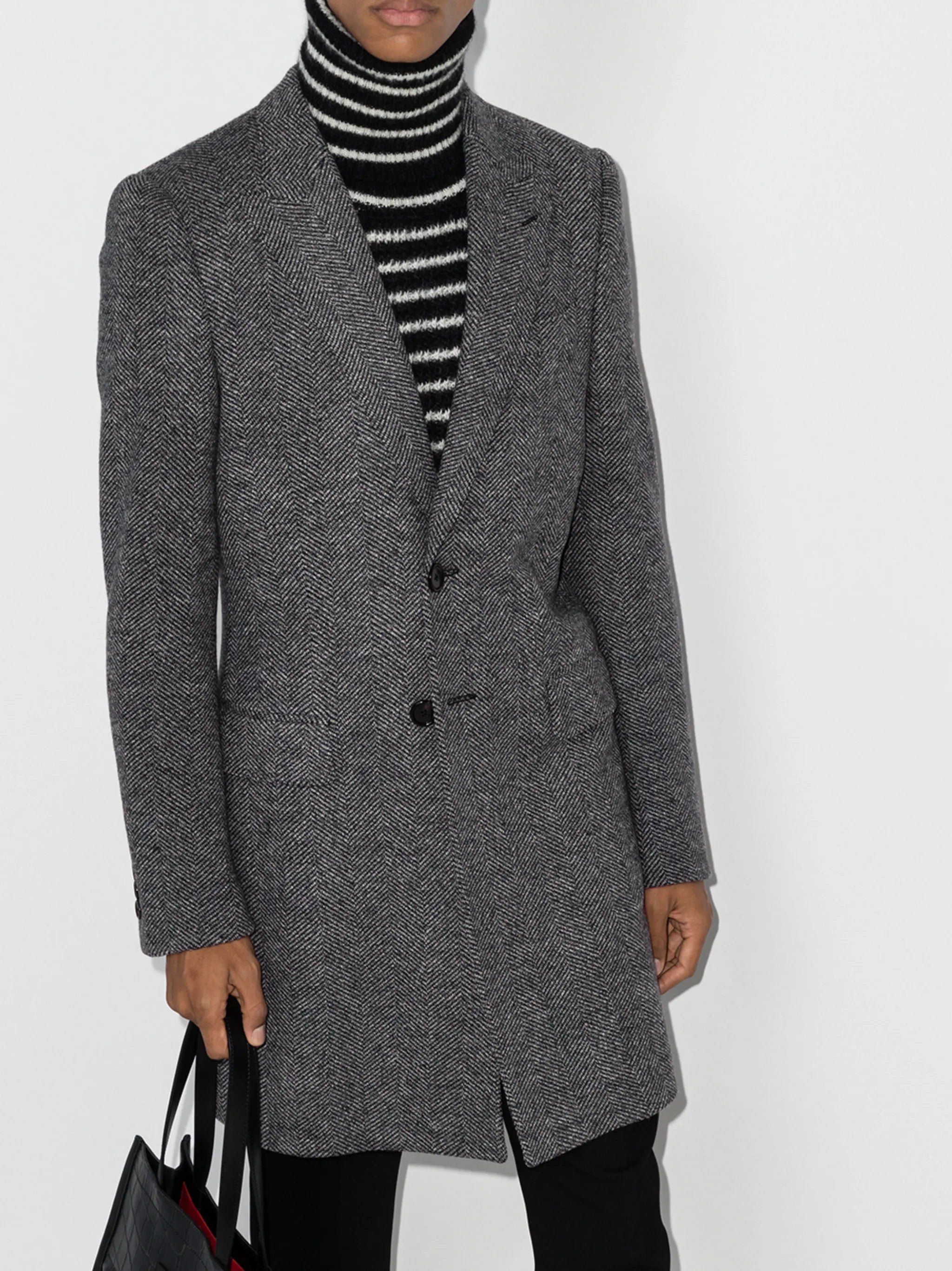 herringbone single-breasted coat