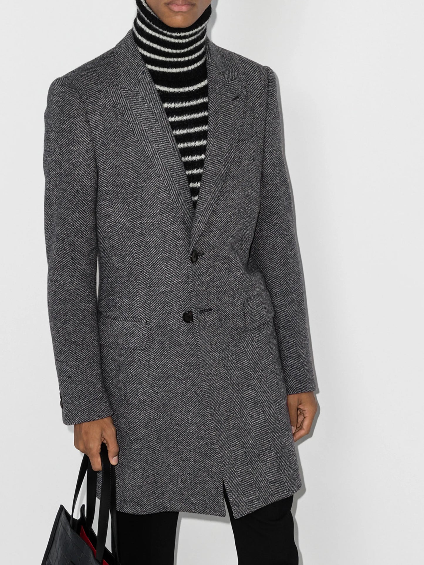 herringbone single-breasted coat
