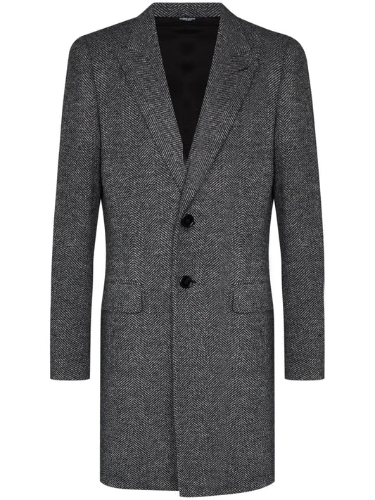 herringbone single-breasted coat