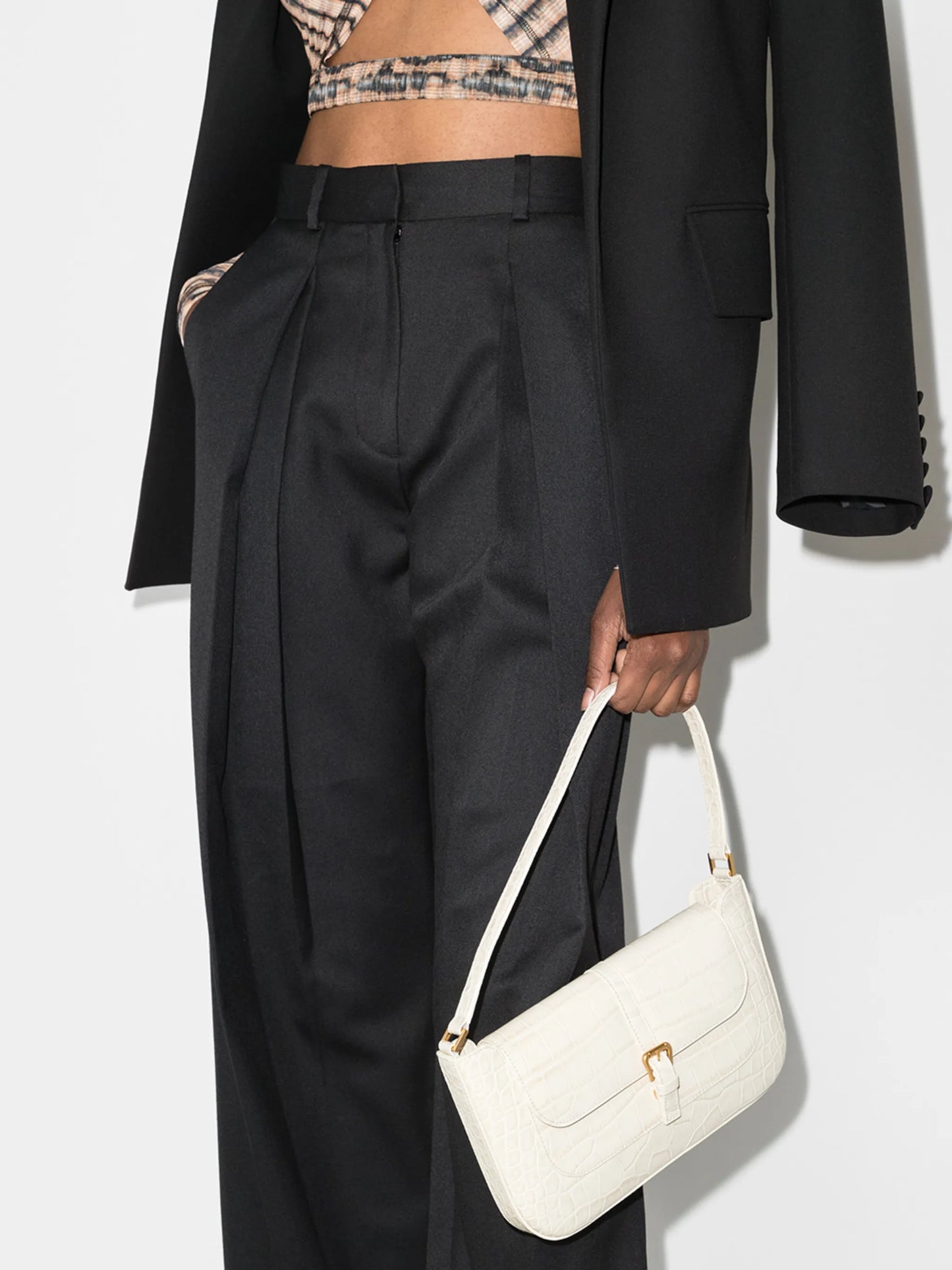 crocodile-effect leather shoulder bag