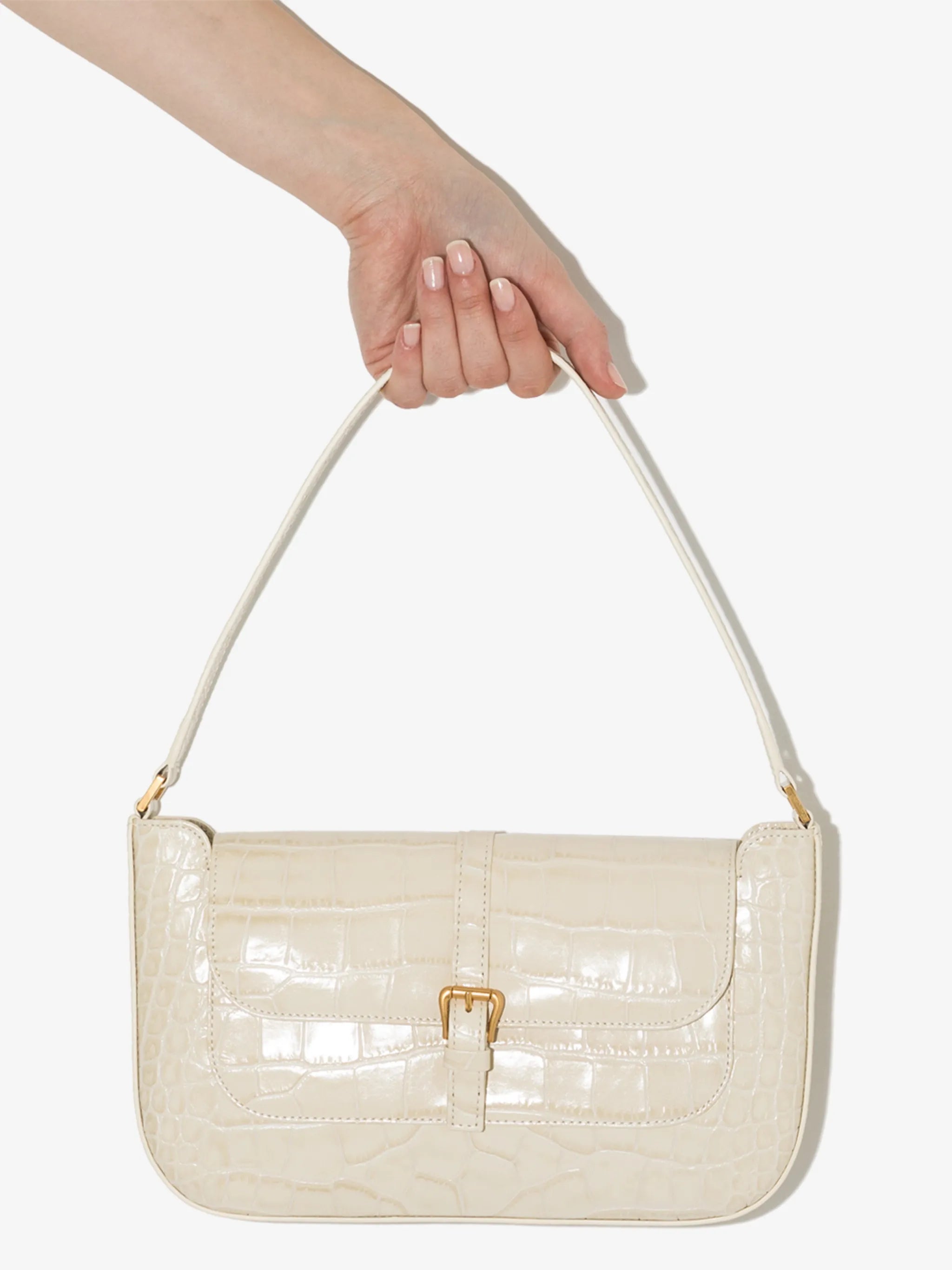 crocodile-effect leather shoulder bag