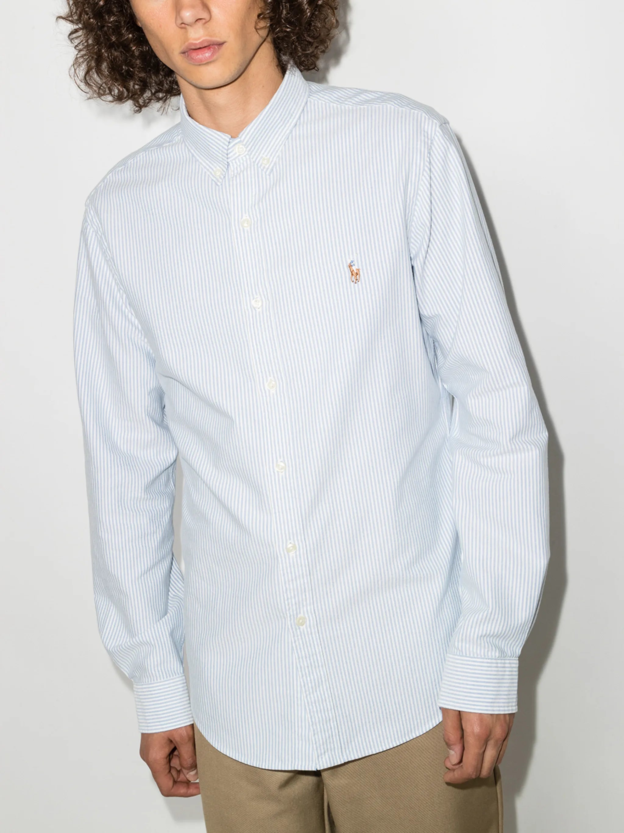 logo-embroidered striped shirt