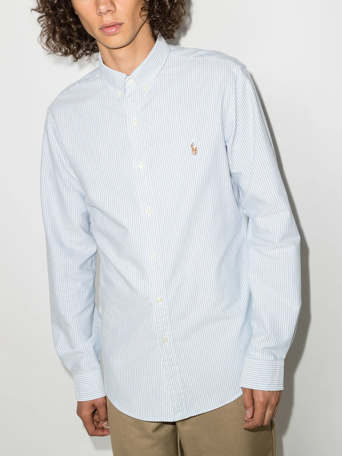 logo-embroidered striped shirt