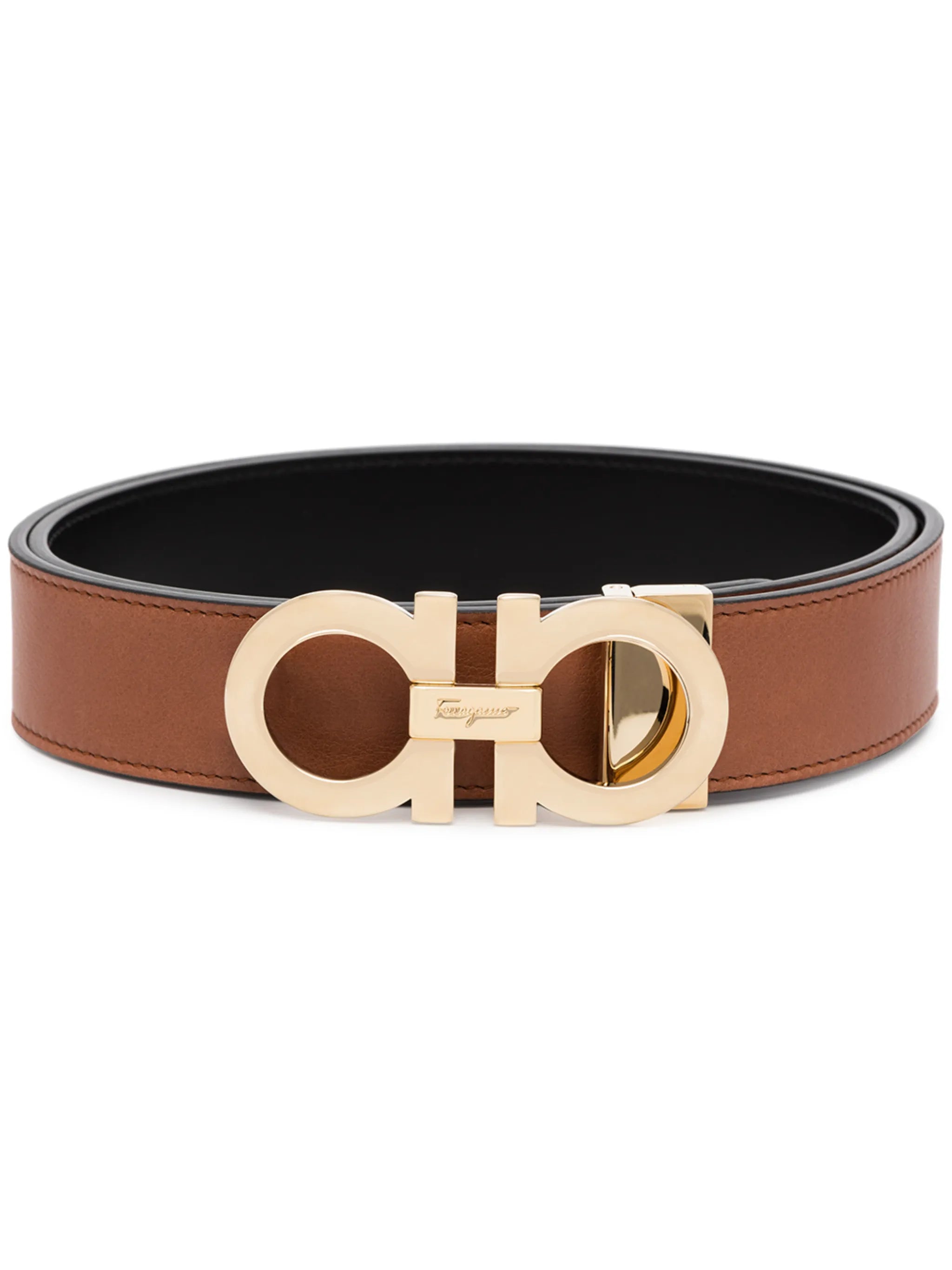 Gancini-buckle leather belt