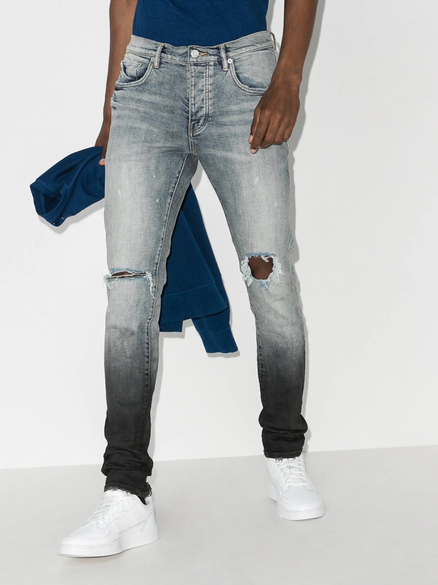 distressed gradient-effect straight-leg jeans