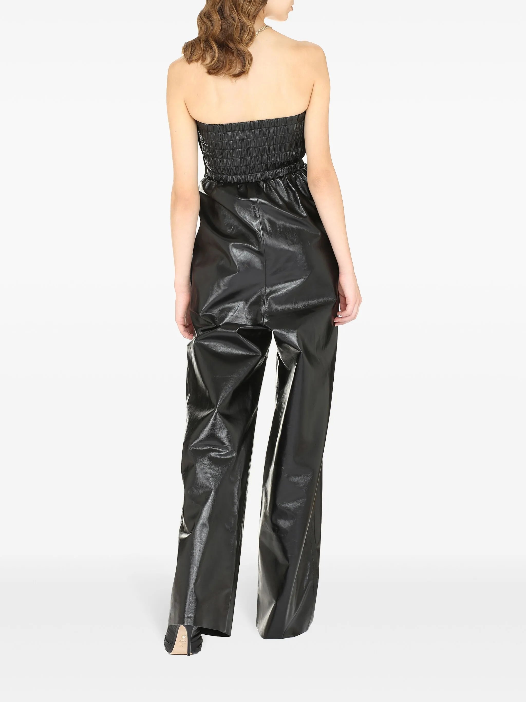 strapless leather jumpsuit