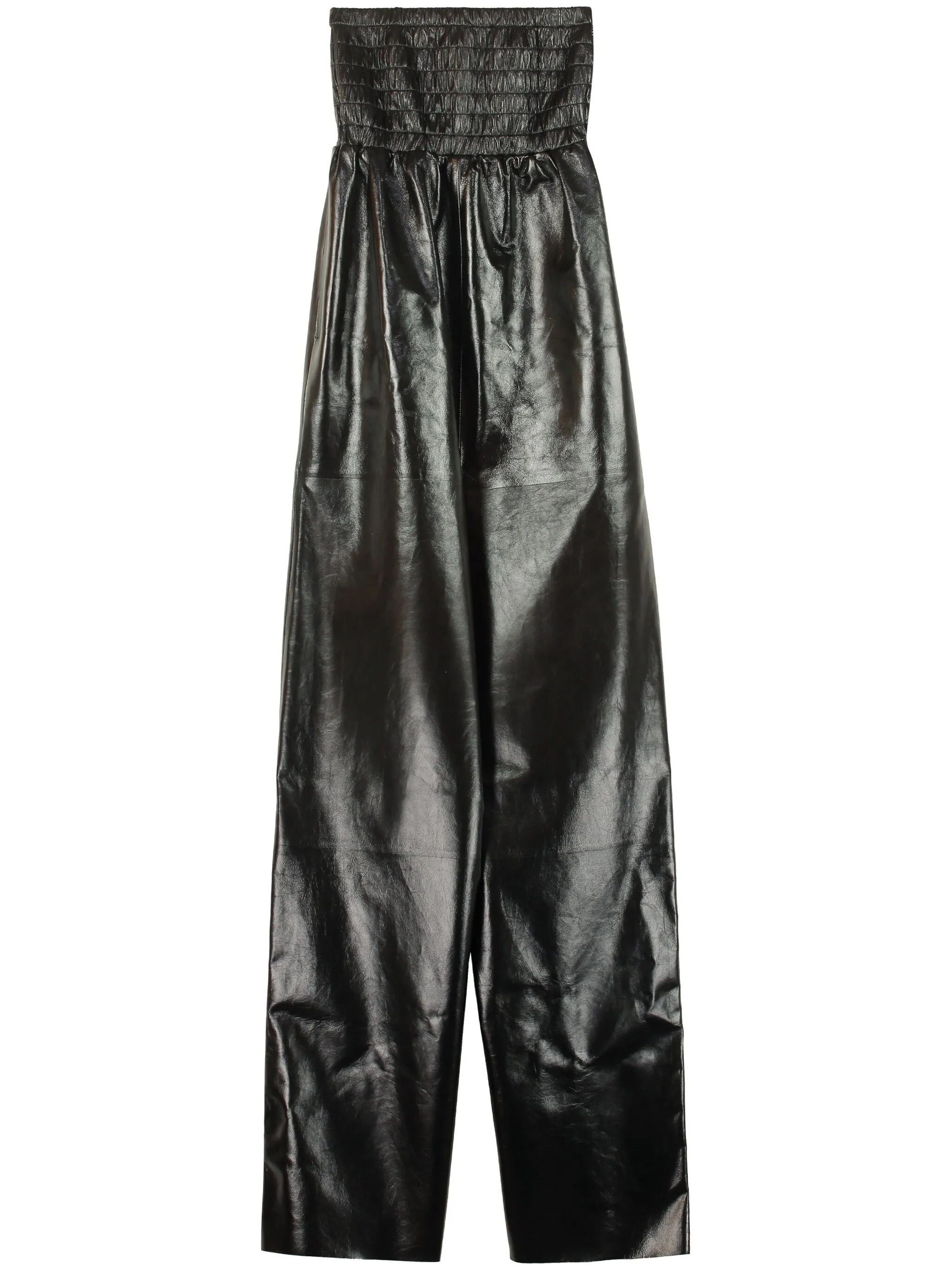strapless leather jumpsuit