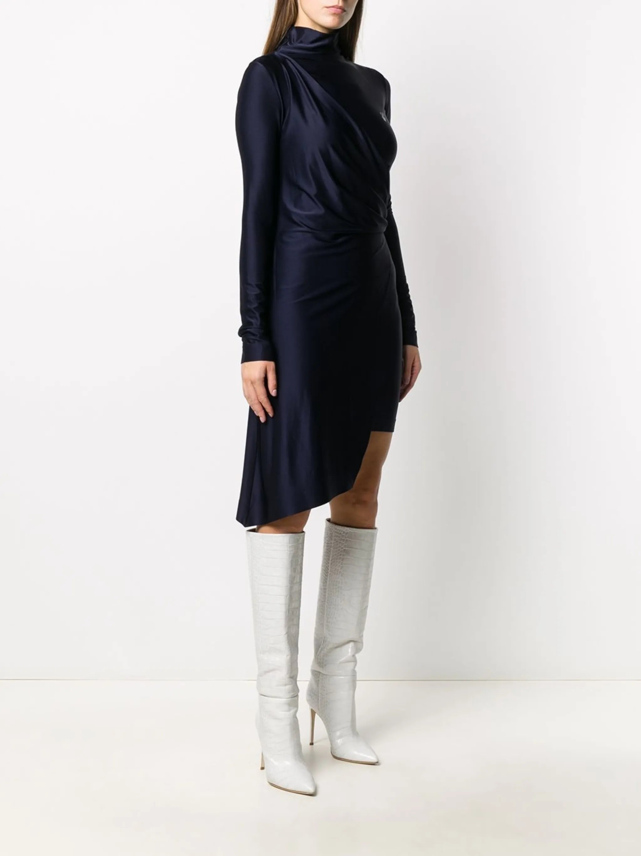 logo print draped asymmetric dress
