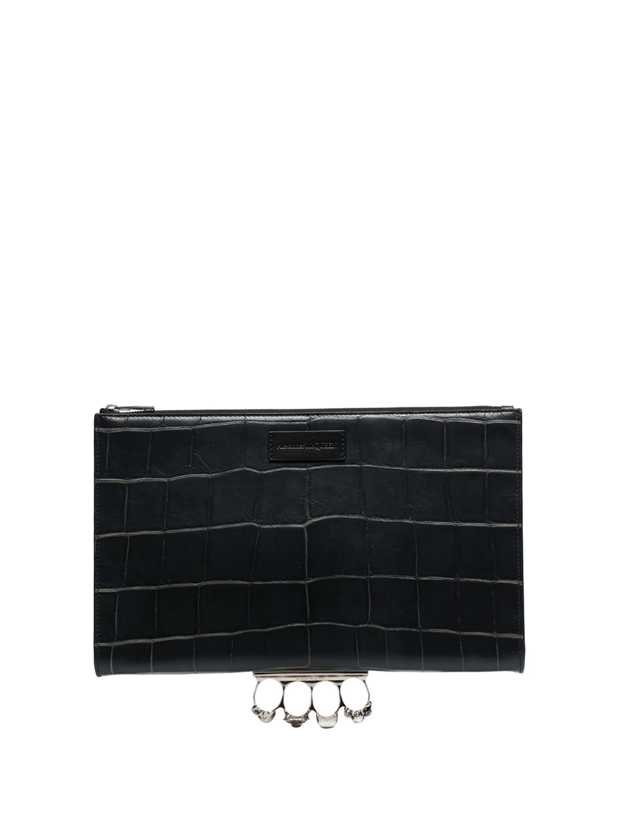Four Ring crocodile-embossed clutch bag
