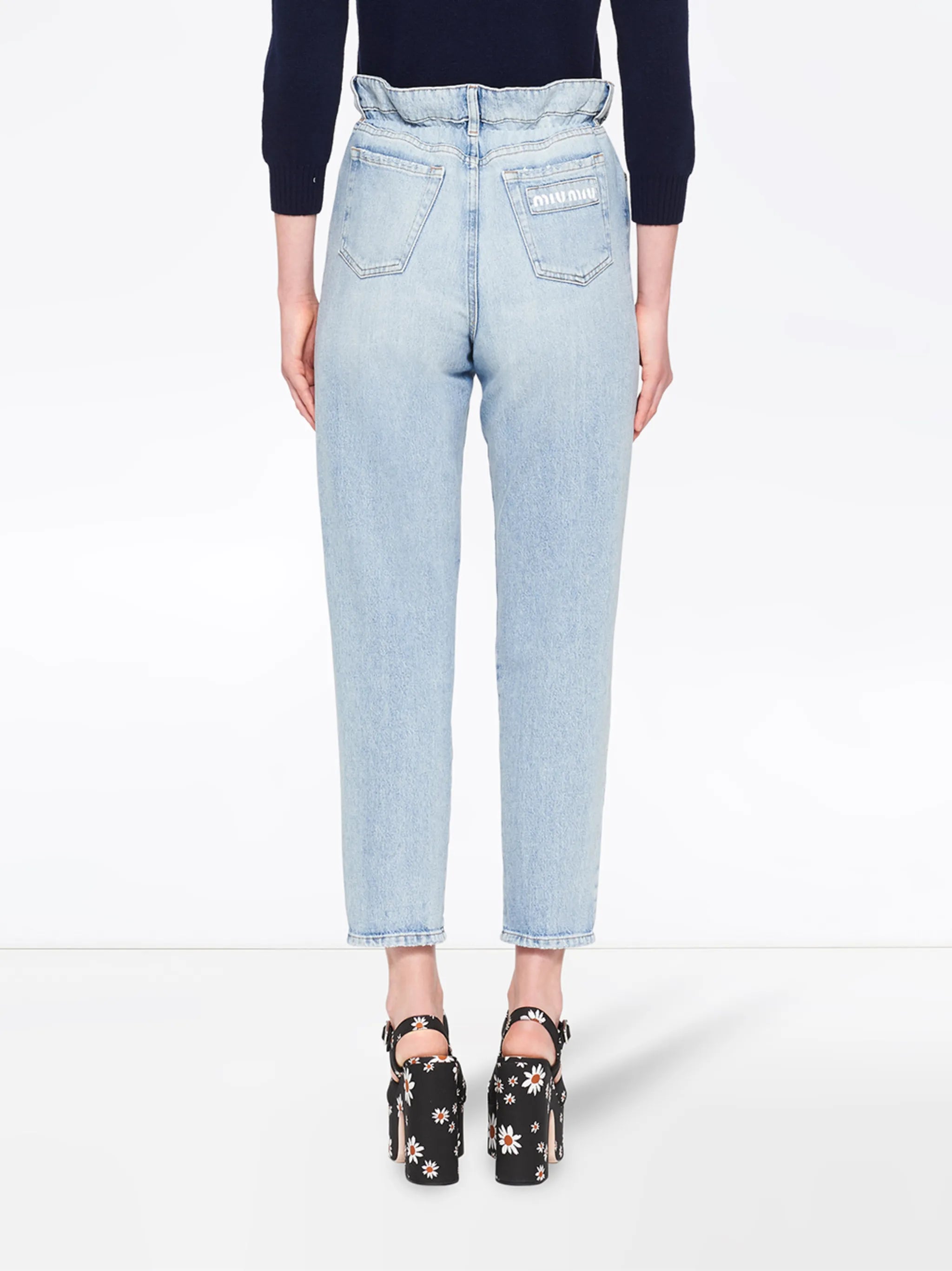 high-waisted straight-leg jeans