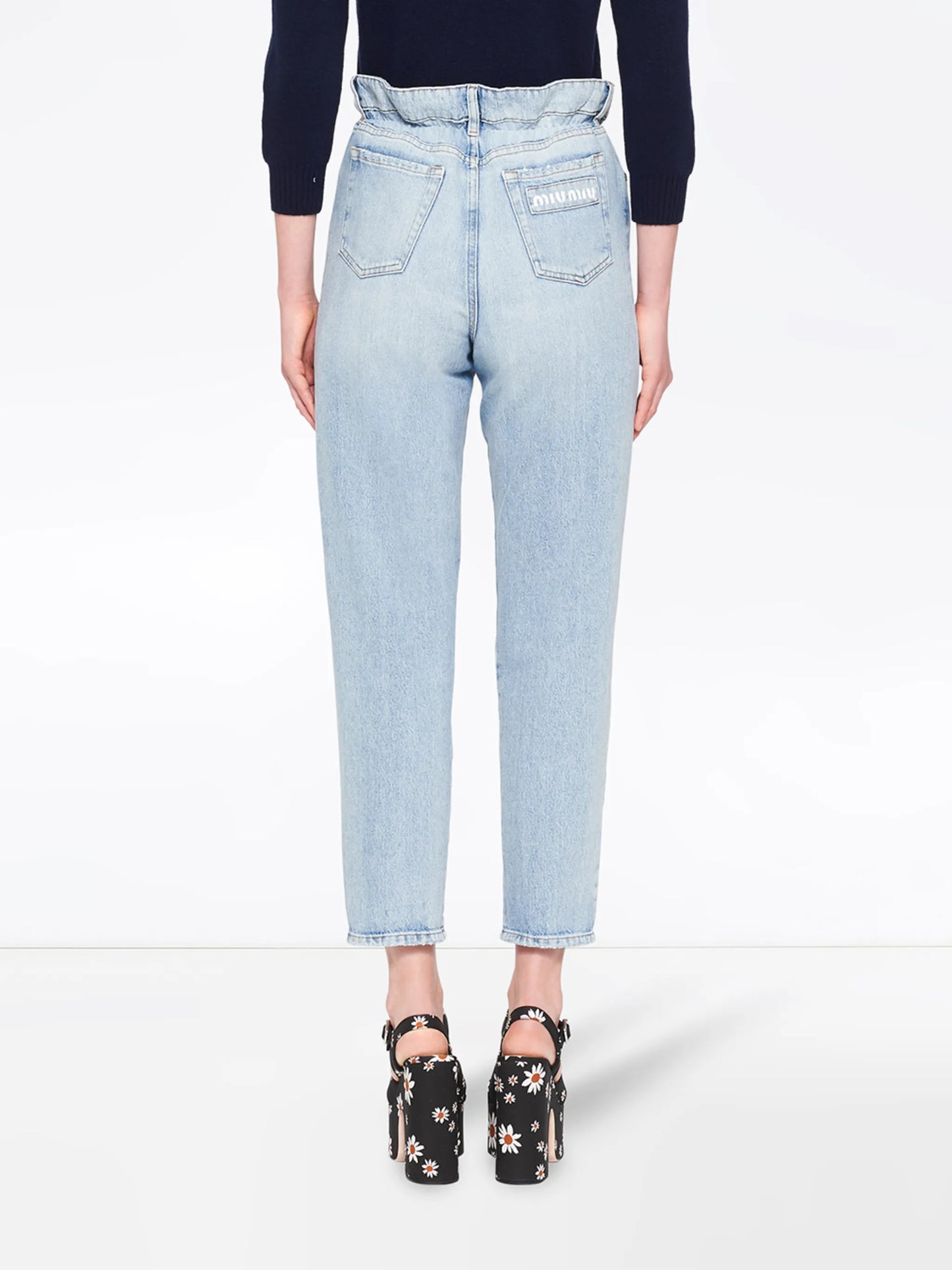 high-waisted straight-leg jeans