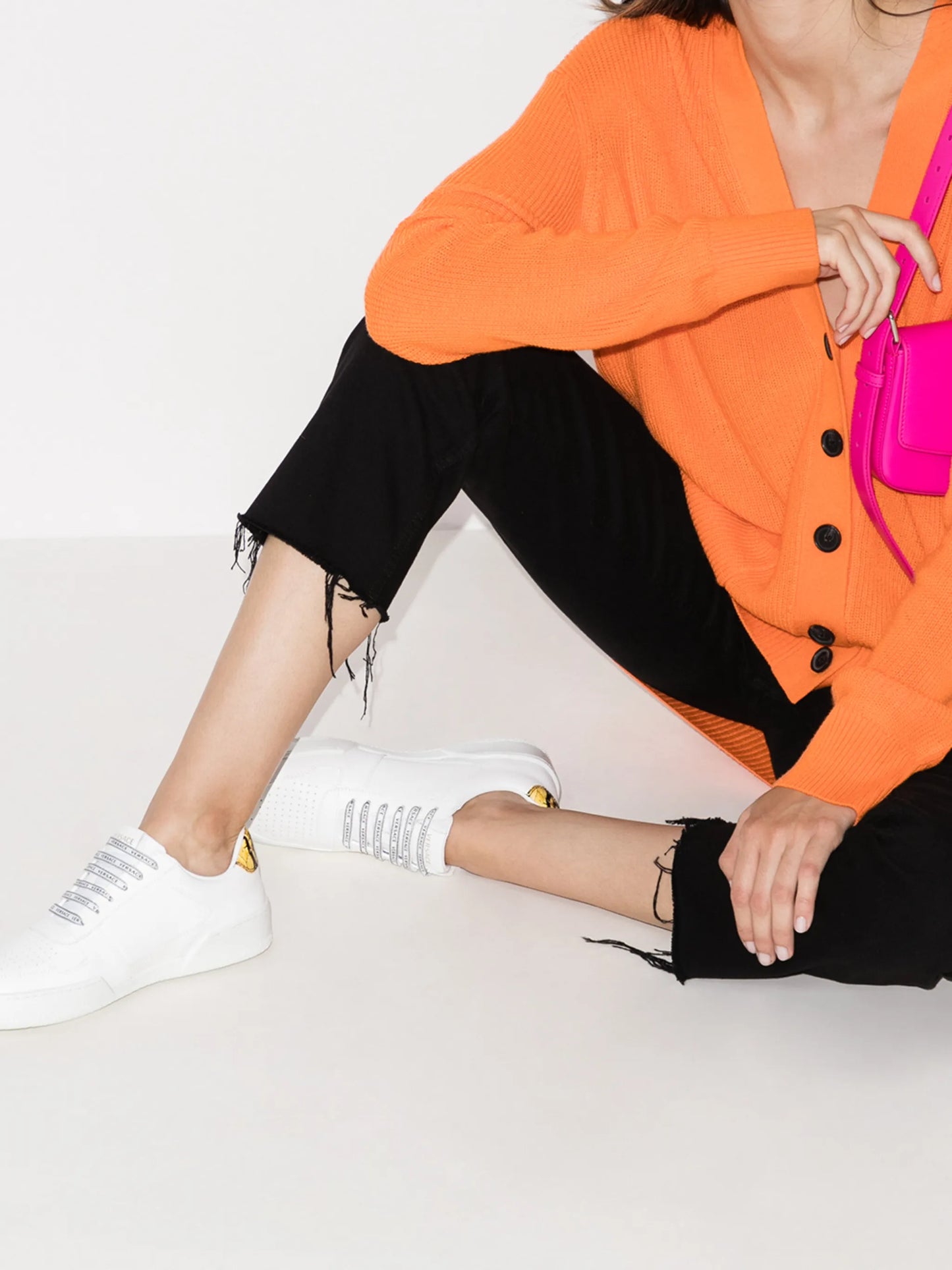 baroque-print leather sneakers