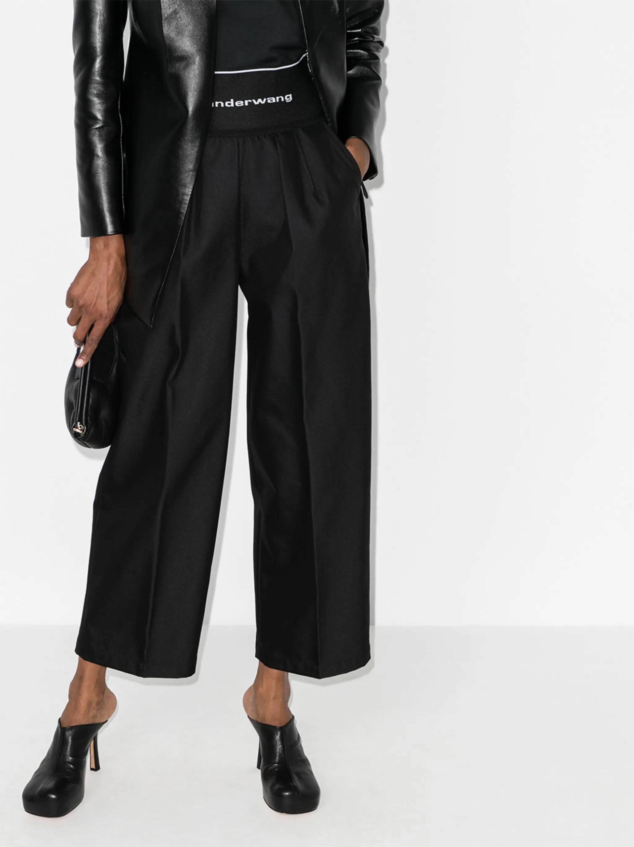 logo-waist wide-leg trousers