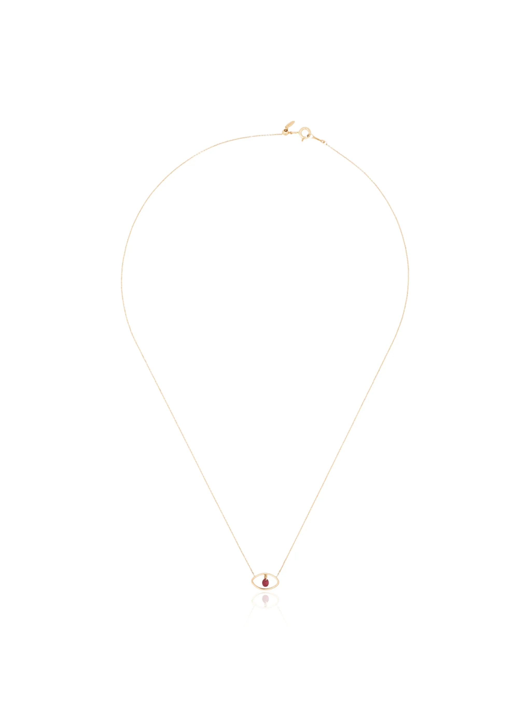 18kt yellow gold eye pendant ruby necklace